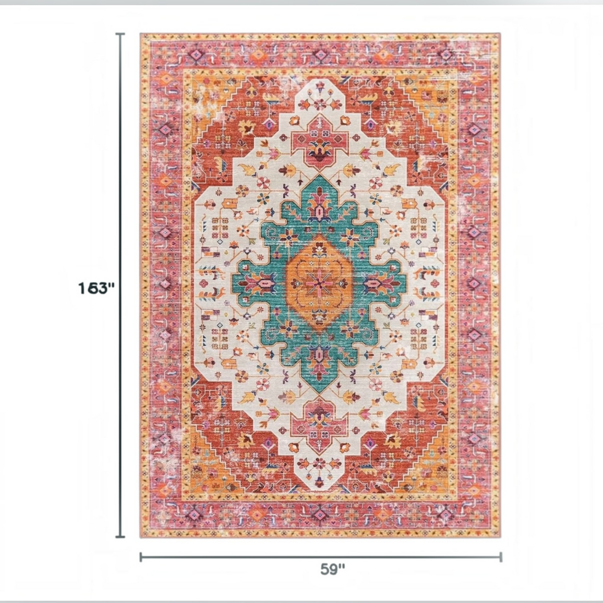 NEW Anthropologie Pink & Teal Moroccan Boho Washable Area Rug Carpet - 5' x 7'