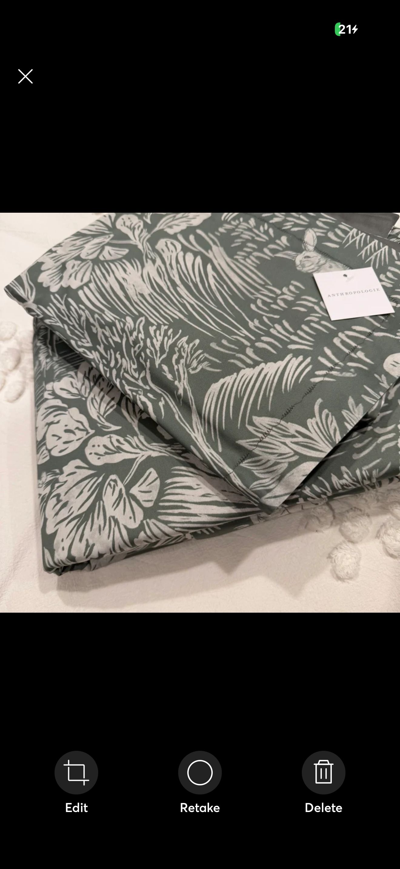 NEW Anthropologie Green Botanical Queen / King Cotton Bedding Duvet & Sham Set