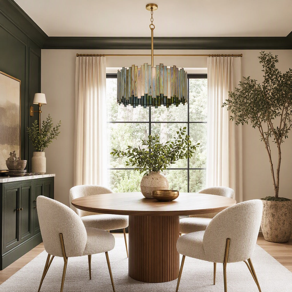 NEW Anthropologie 4-Light Stained Glass Round Drum Light Fixture Boho Chandelier