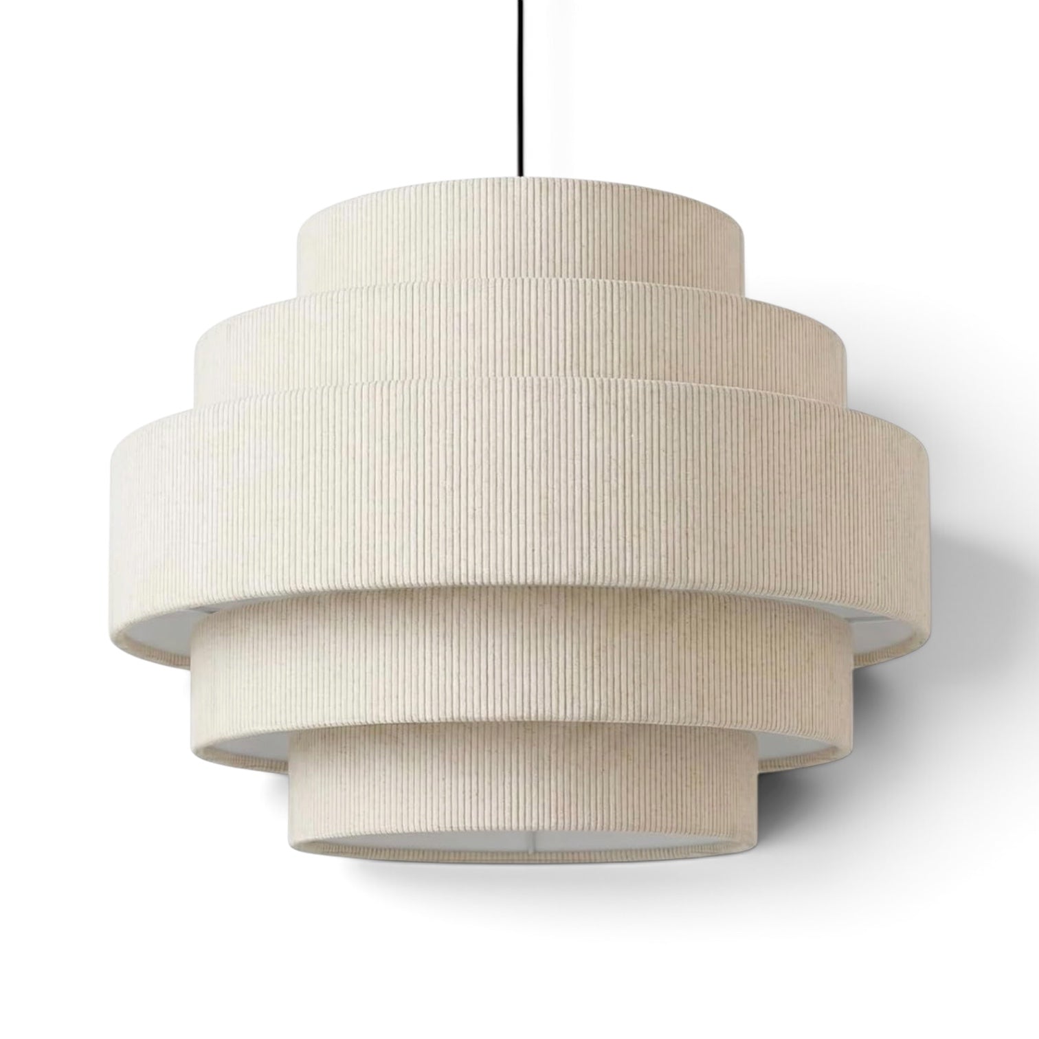 NEW West Elm 5-Tier Boho Beige Corduroy Boho Chandelier Hanging Light Fixture