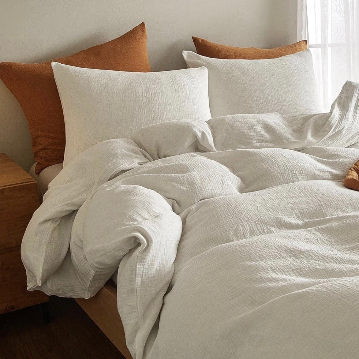 NEW Anthropologie White Boho Muslin Cotton Gauze Luxury Duvet Bedding & Sham Set