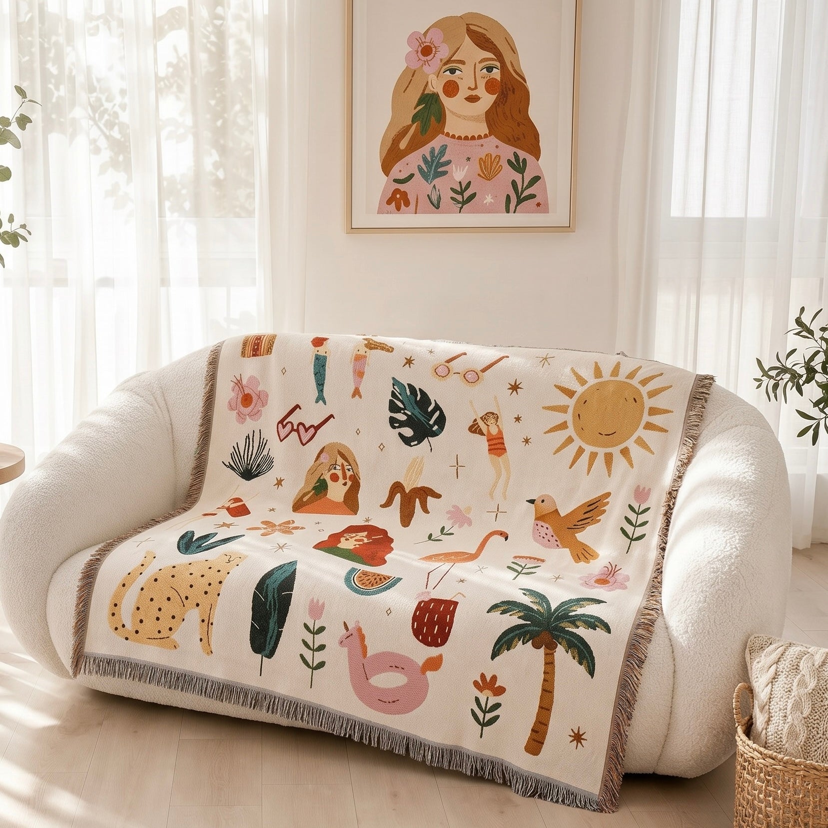 NEW Anthropologie Boho Abstract Tassel Throw Blanket Bedspread Quilt - 63" x 50"