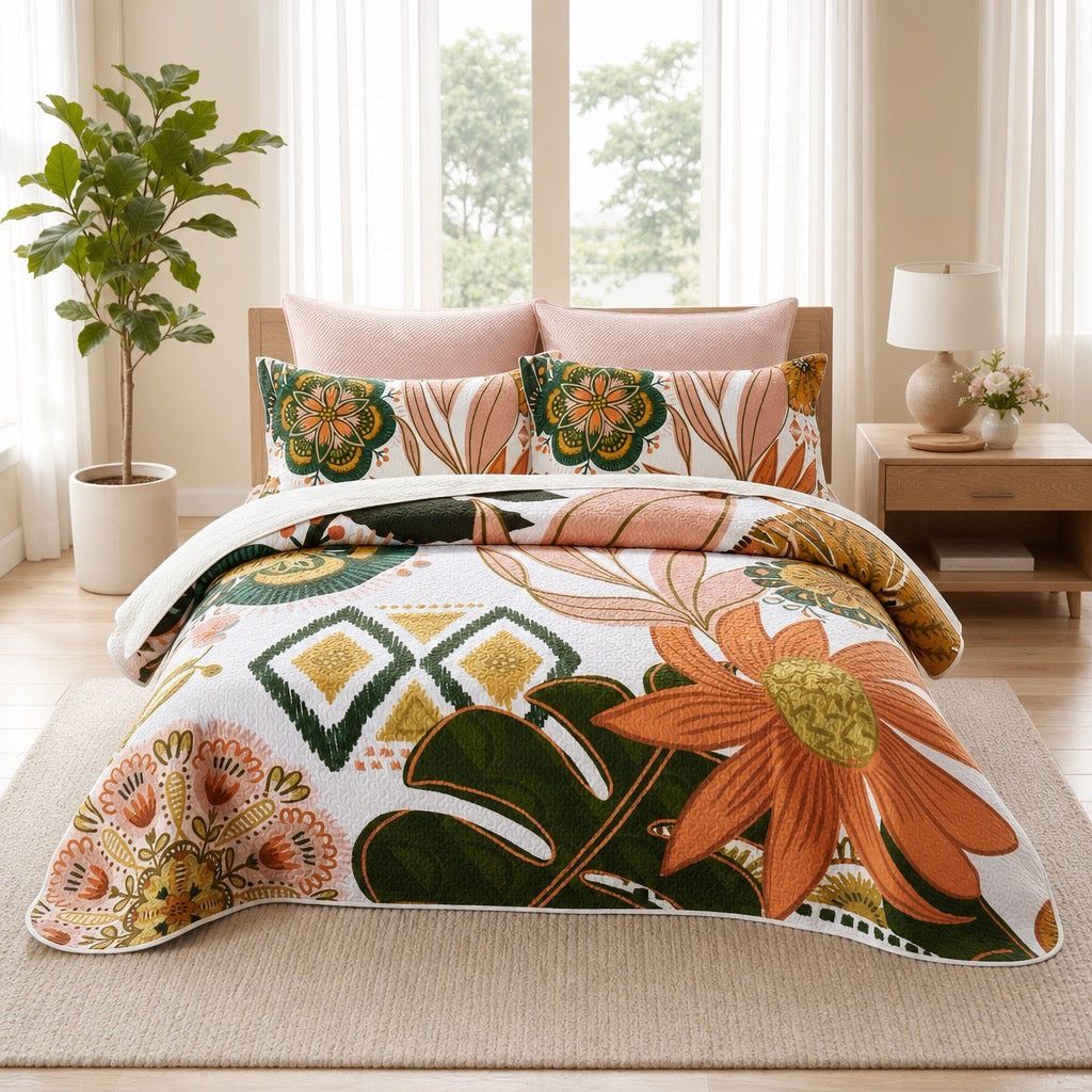 NEW Anthropologie Abstract Boho Reversible Quilt Bedspread Bedding & Sham Set
