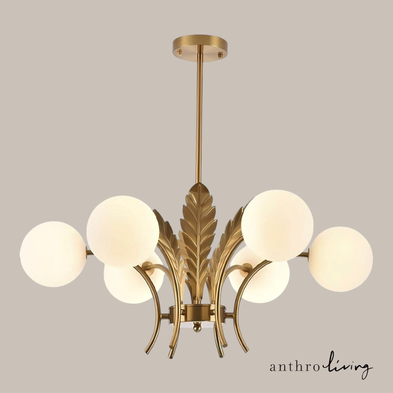 NEW Anthropologie Chandelier Mid Century Modern Gold Glass Light Ceiling Fixture