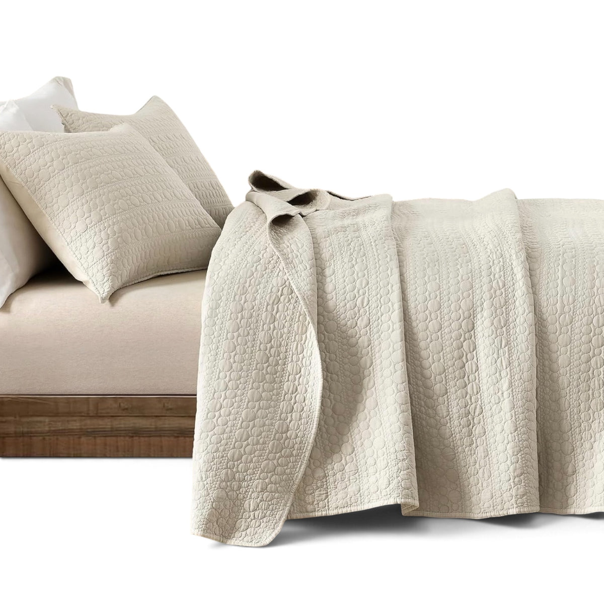 NEW West Elm Cream Stone Print Ultra Soft Queen King Bedding Bedspread Sham Set