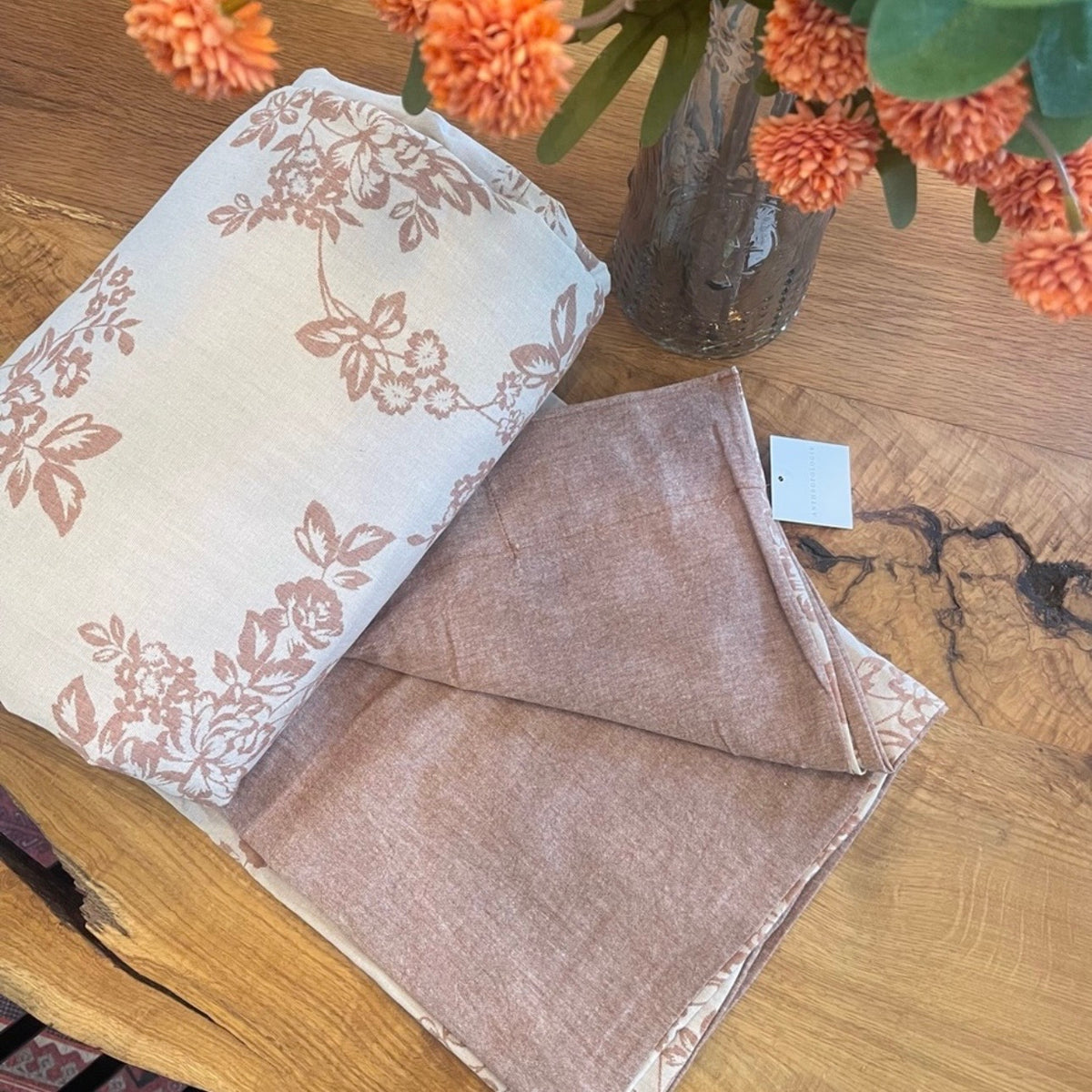 NEW Anthropologie Pink Floral Jacquard Linen Cotton Bedding Duvet & Sham Set