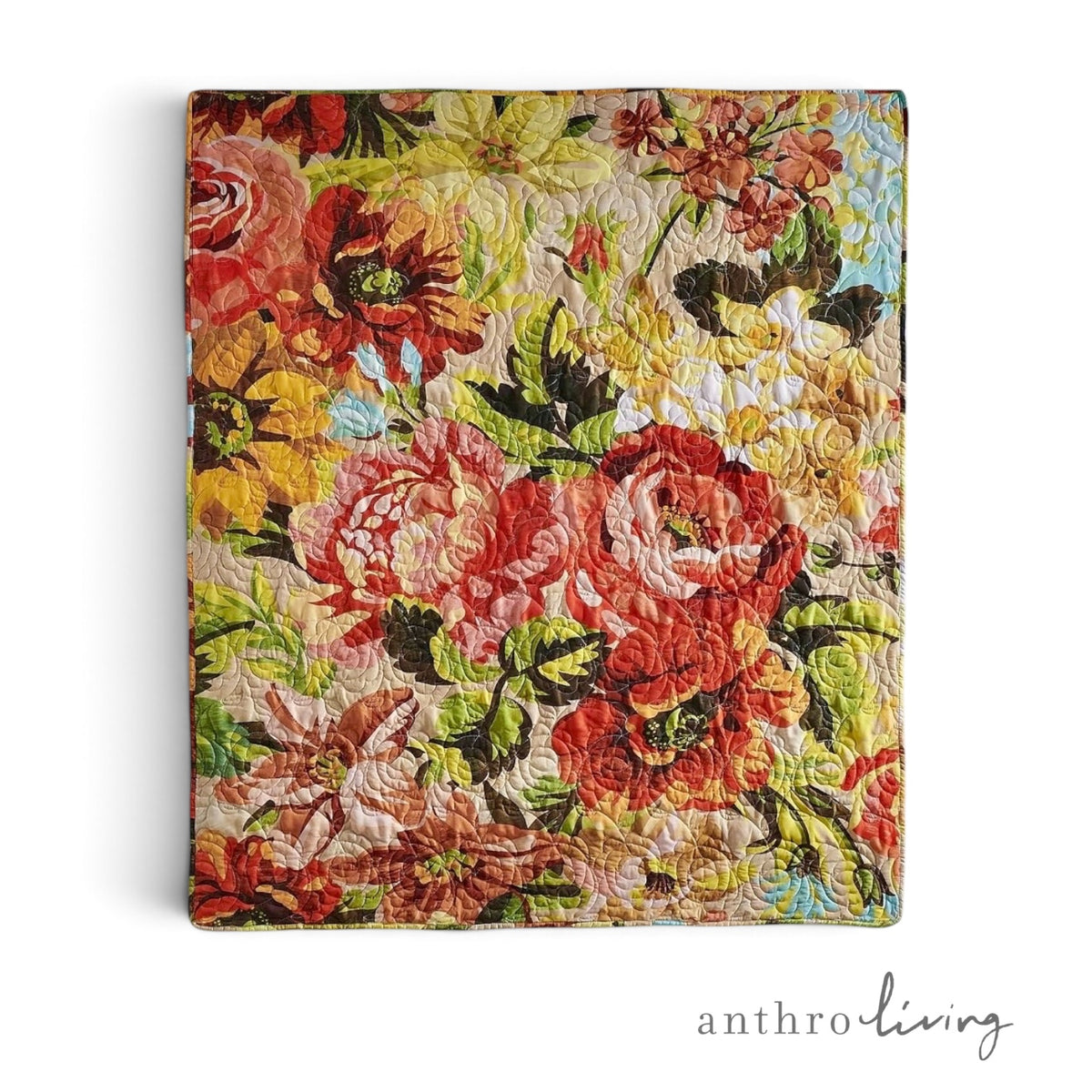 NEW Anthropologie Boho Red Cotton Floral Throw Blanket Bedspread Quilt 50" x 60"
