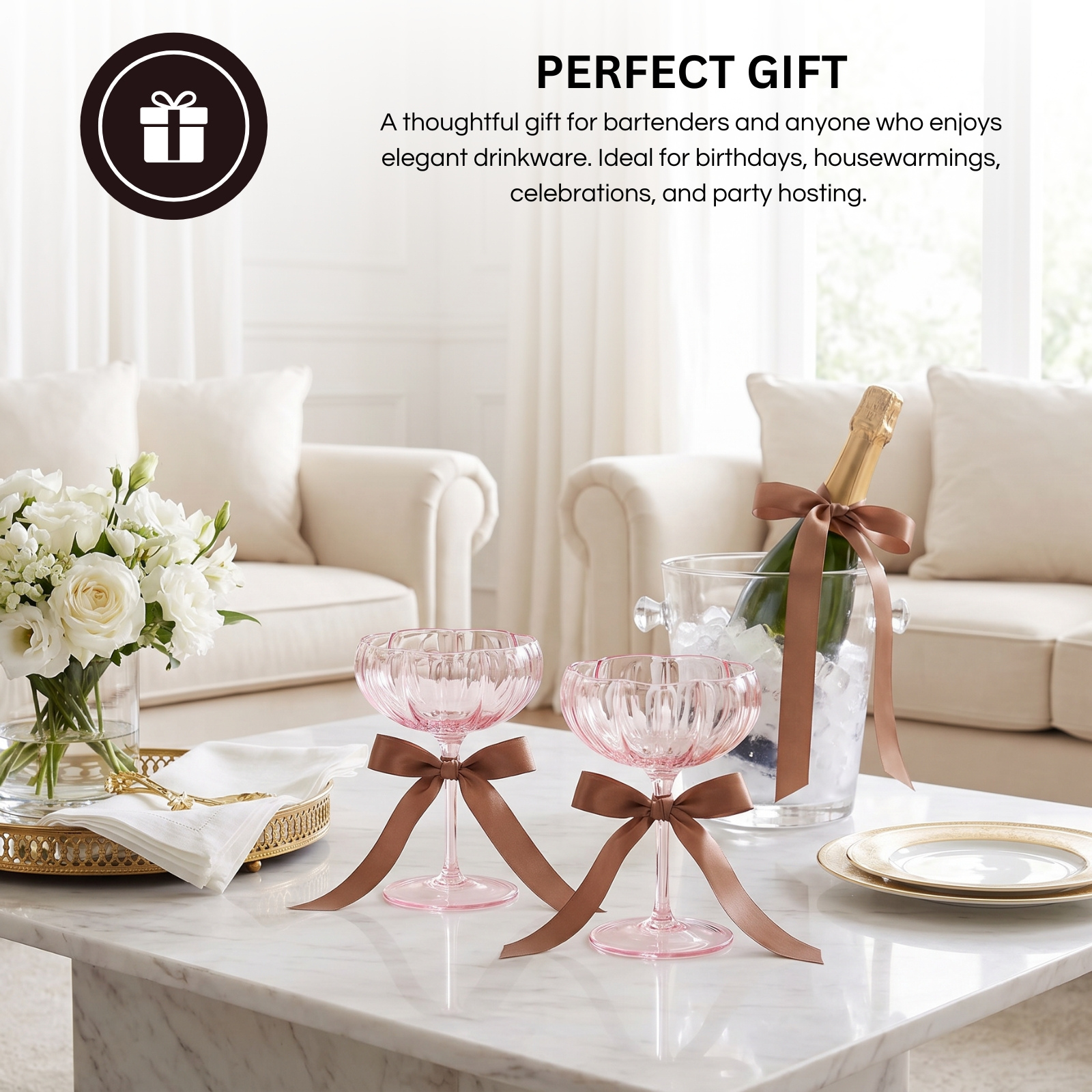 Flower Coupe Cocktail Colored Glasses | Set of 2 | Blush Pink