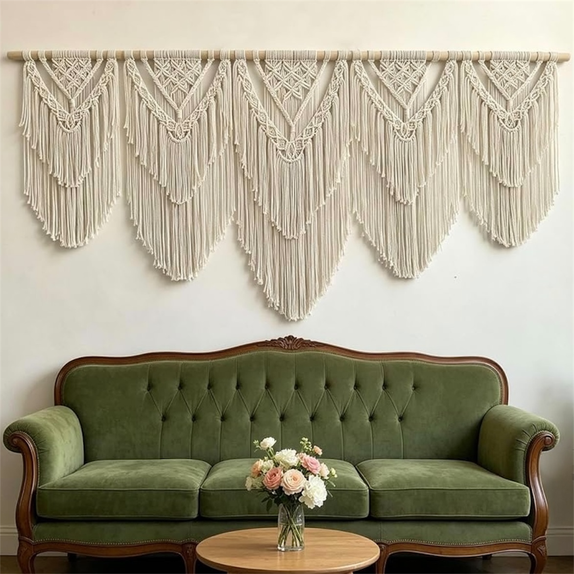 Anthropologie XL Boho Tapestry Macrame Woven Yarn Tassel Wall Hanging 70" x 32"