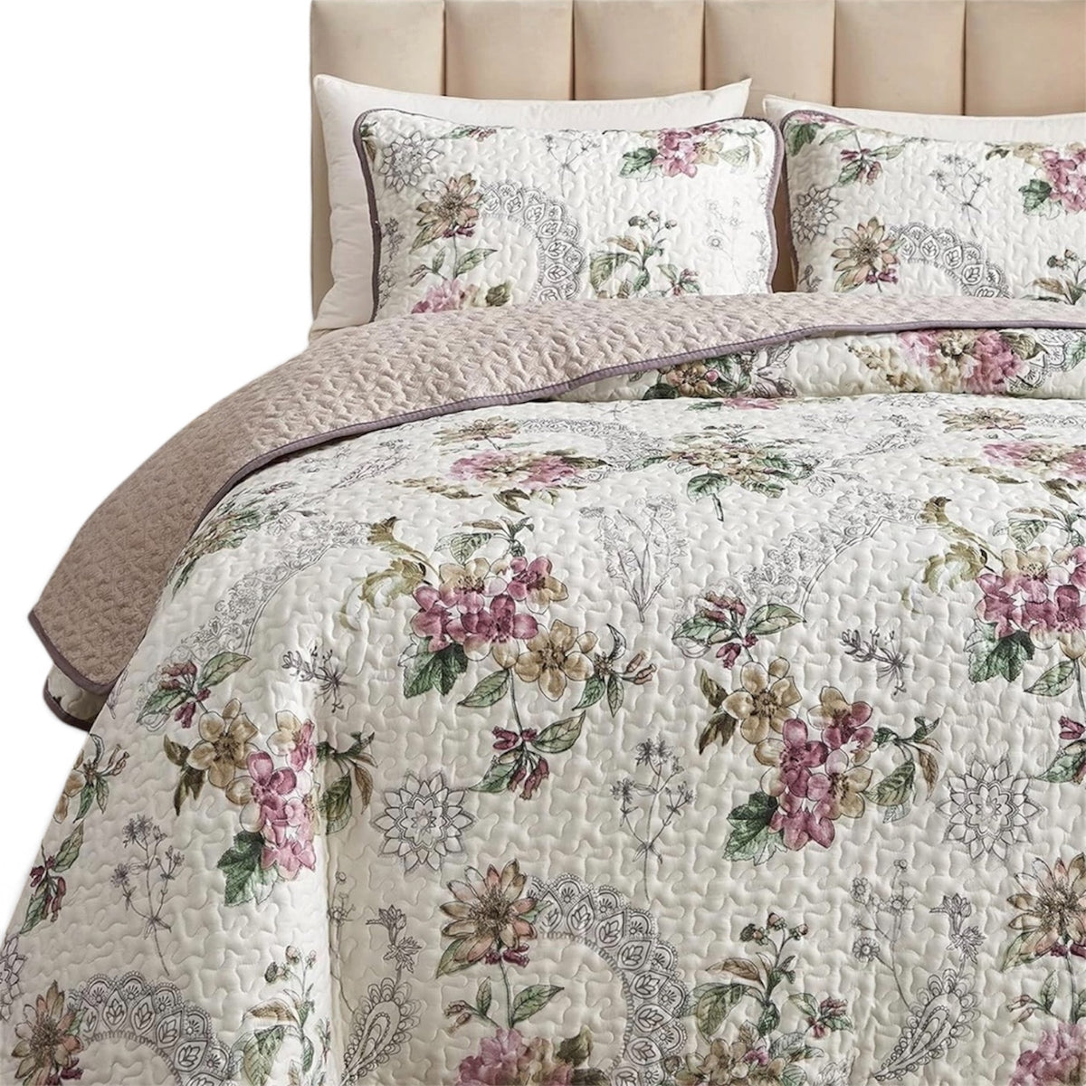 NEW Anthropologie Vintage Floral Reversible Quilt Bedspread Bedding & Sham Set
