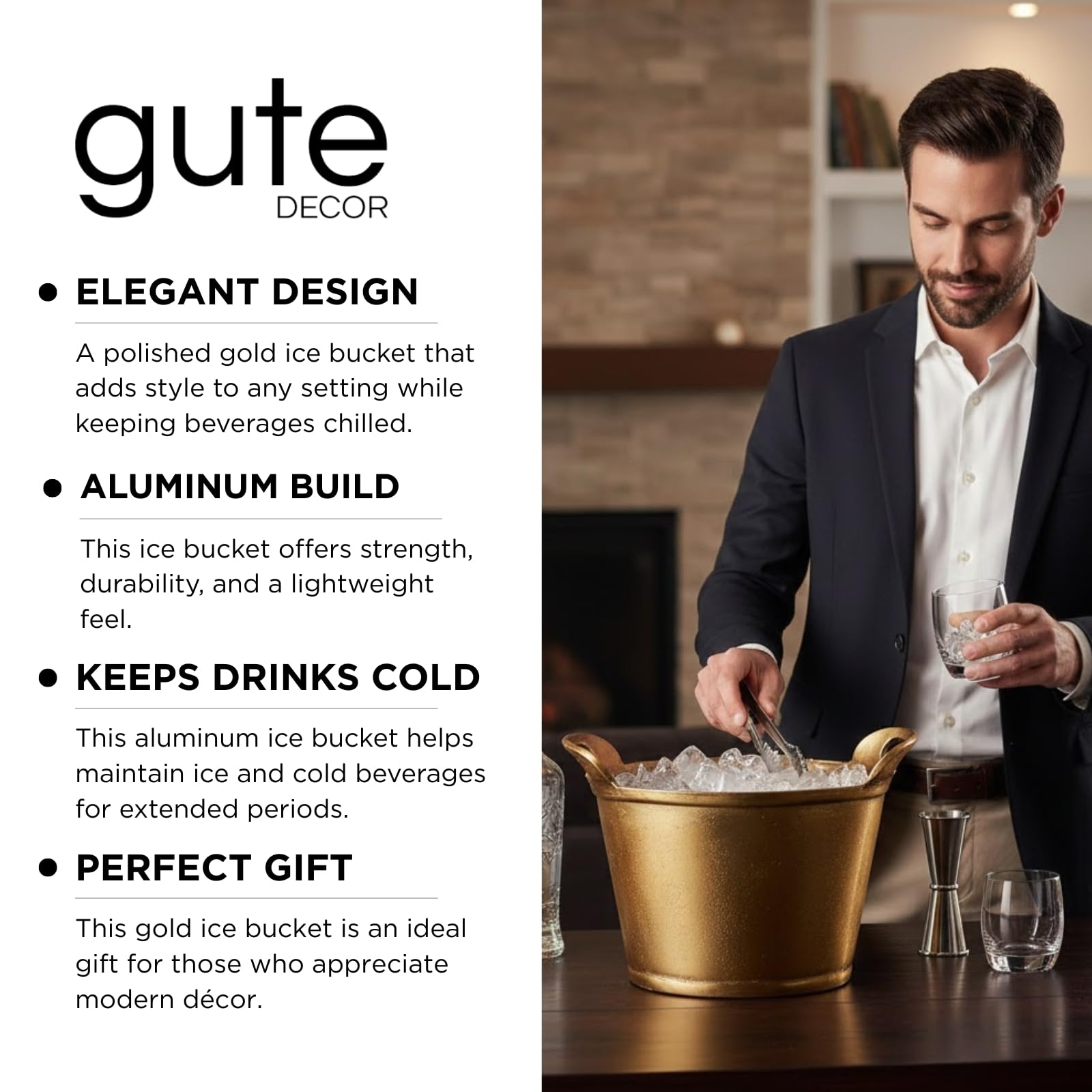 Solid Bronze Gold 12-Quart Double-Walled Insulated Ice Bucket & Champagne Cooler (13.4" x 9.45")