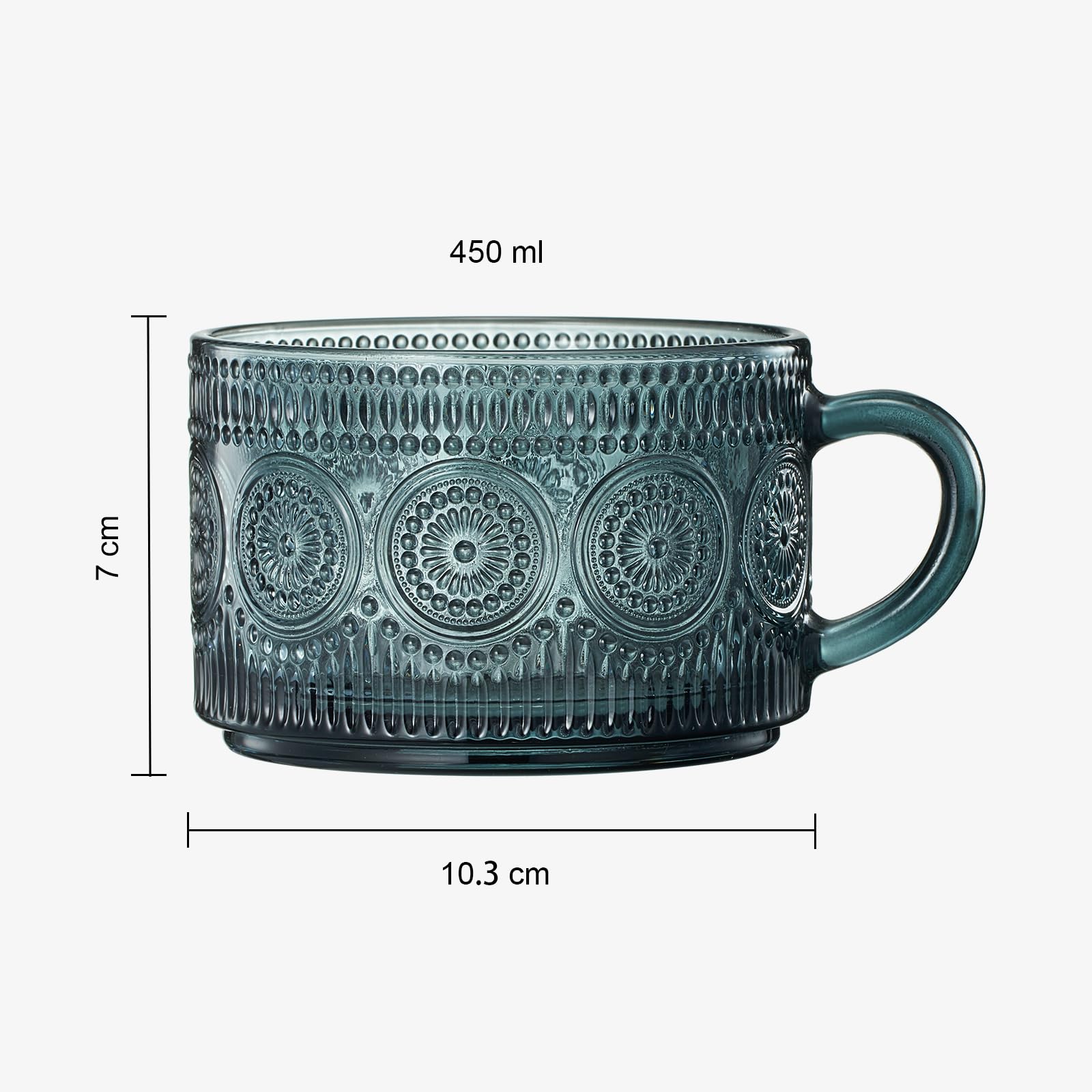 Tonal Hobnail Mug Glassware with 6 Lids & Gold Spoons, Set of 6