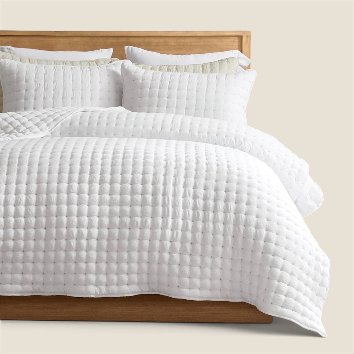 NEW West Elm White Ultra Soft Stitch Quilted Comforter Coverlet Bedding Sham Set