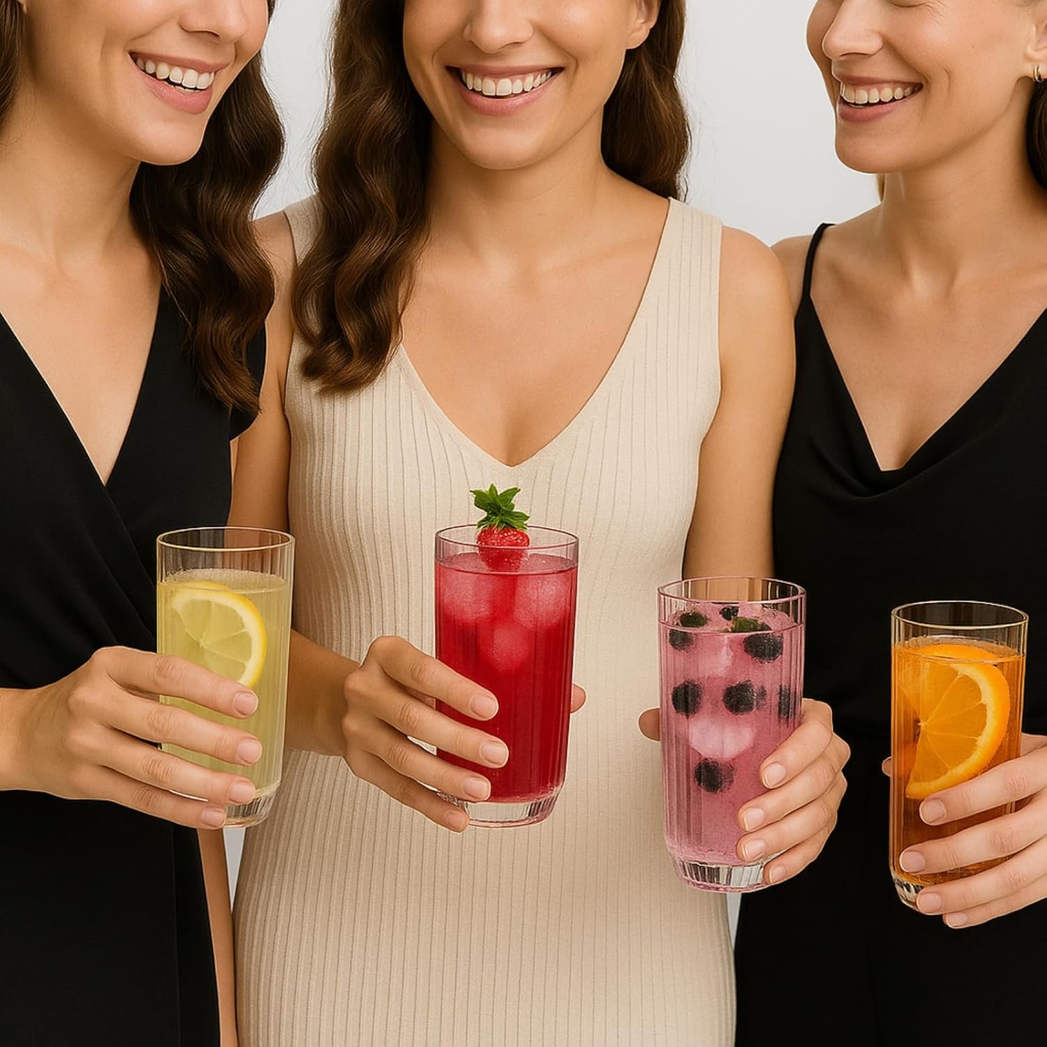 Khen Shatterproof Ribbed Drinking Glasses – Set of 4 Clear 12oz