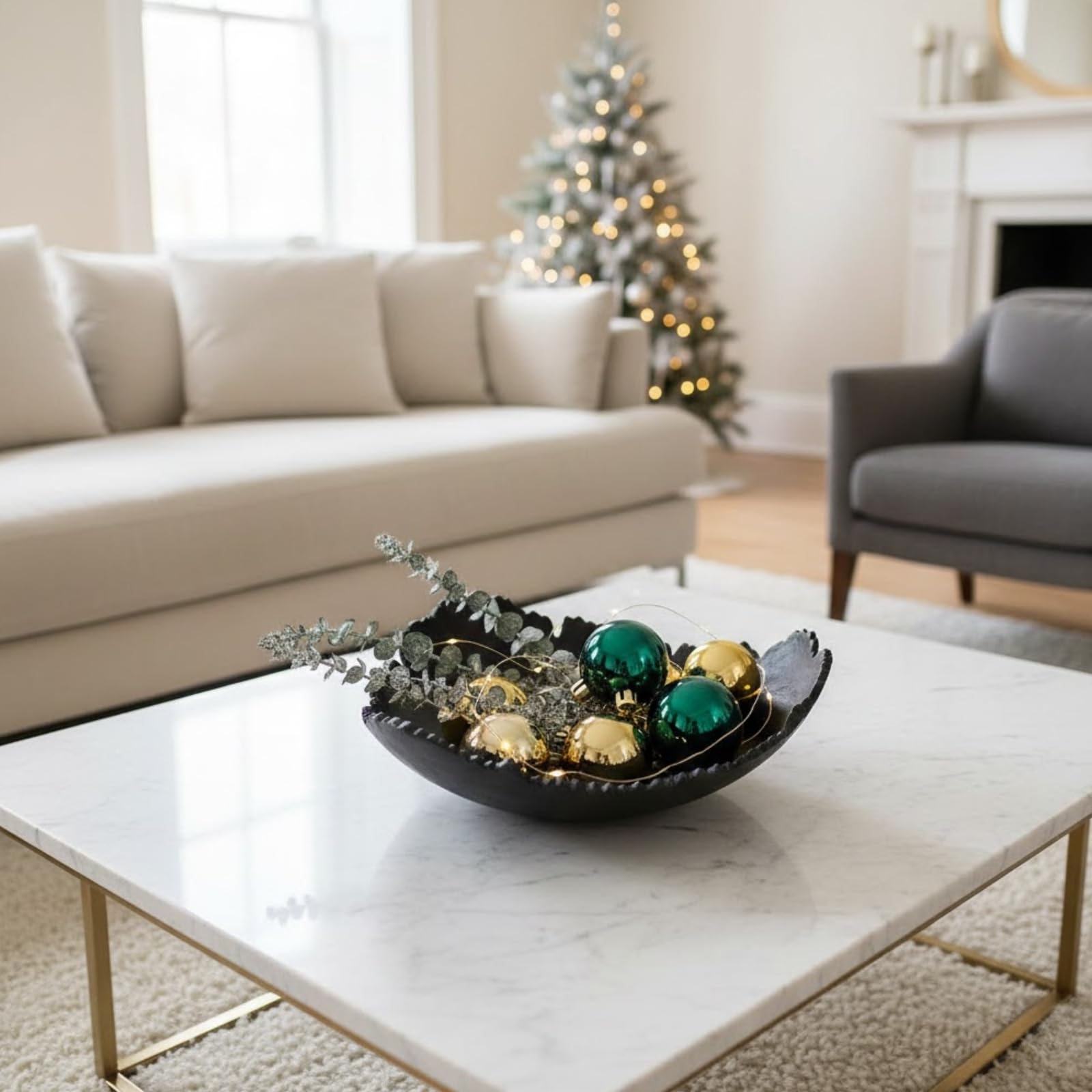 Black Powder Coated Platter Bowl – Modern Aluminum Decorative Centerpiece