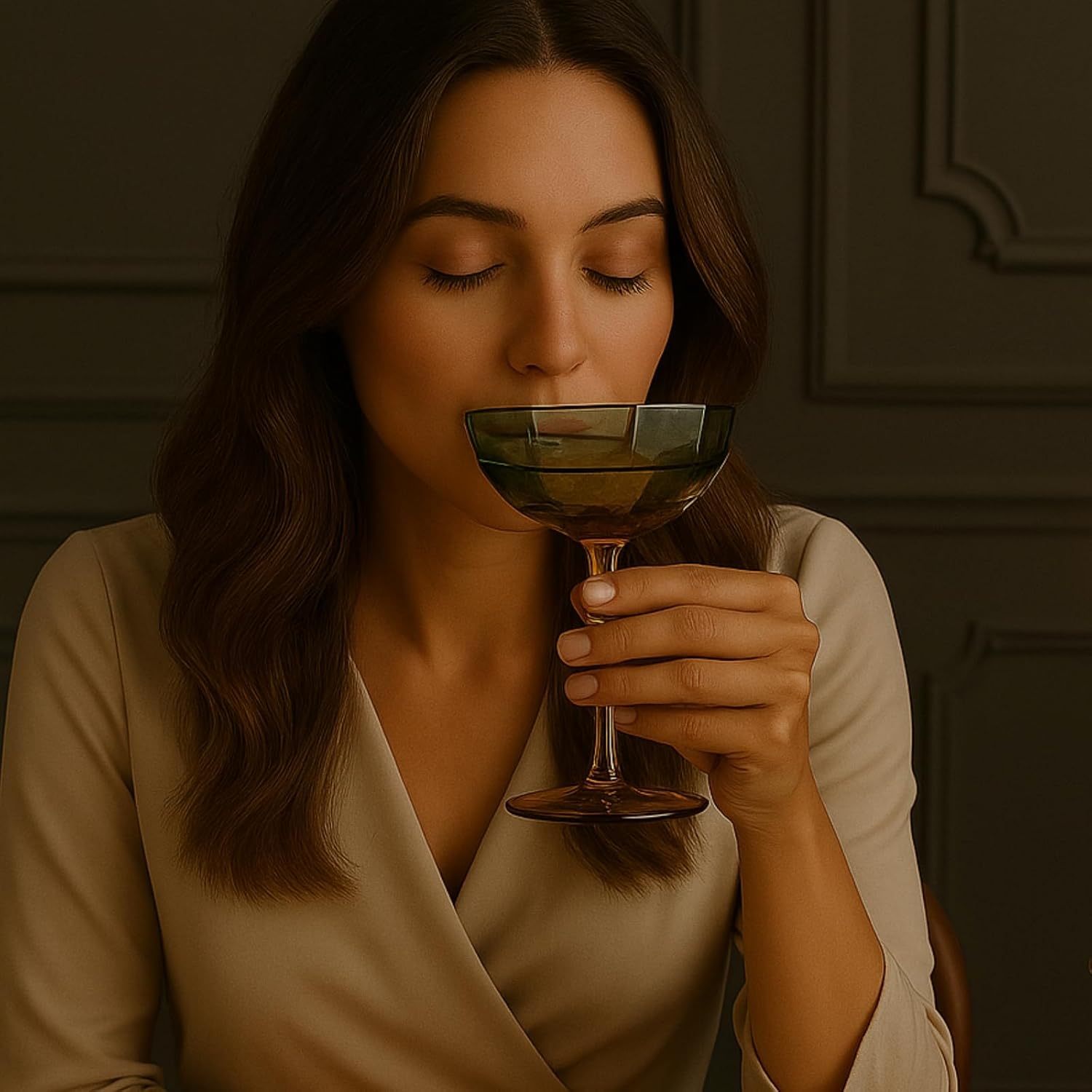 Khen Hexagonal Coupe Glasses Elegant Break Resistant - Set of 2 Teal + Brown
