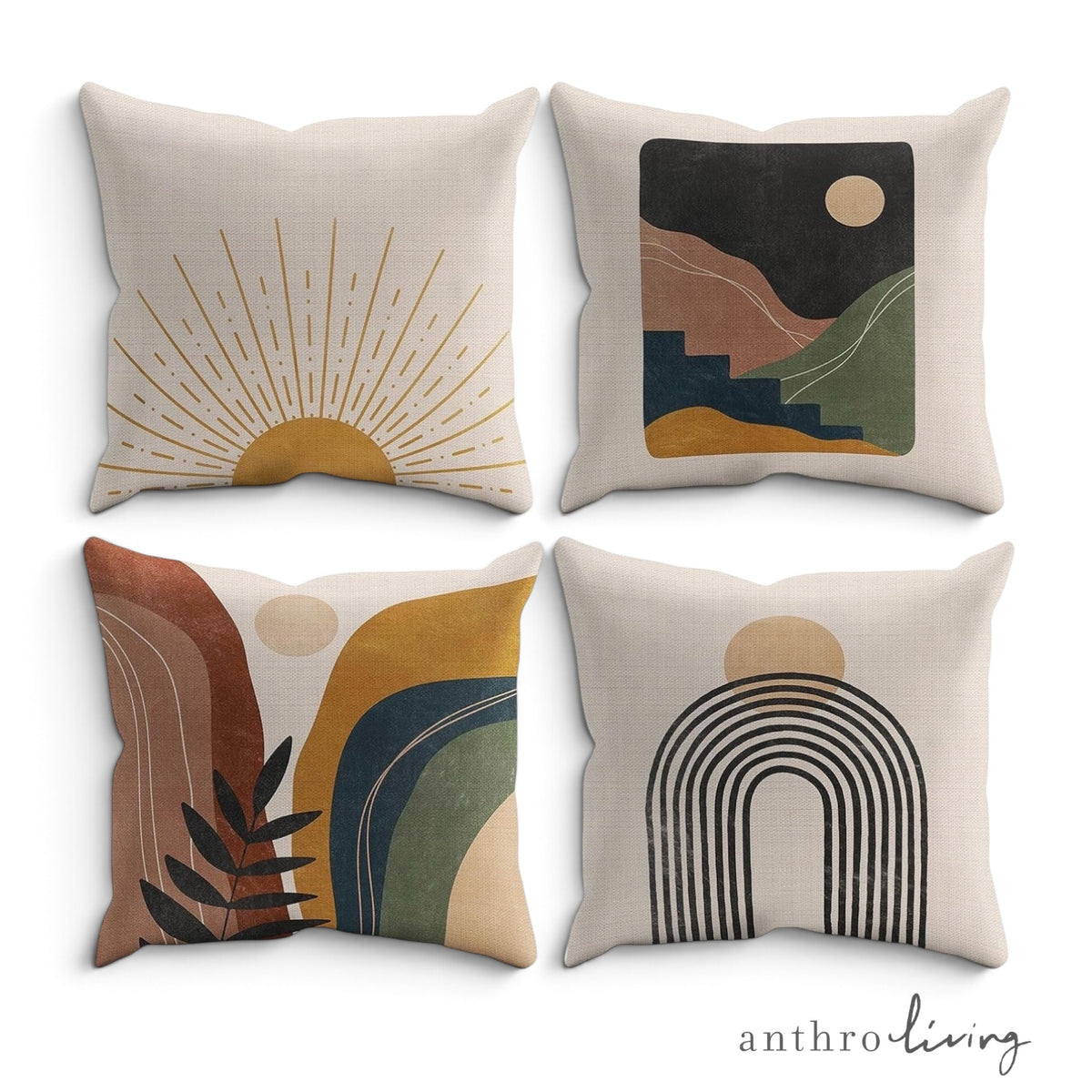 NEW Anthropologie (Set / 4) Boho Abstract Throw Pillow Cover Case Sham 18" x 18"