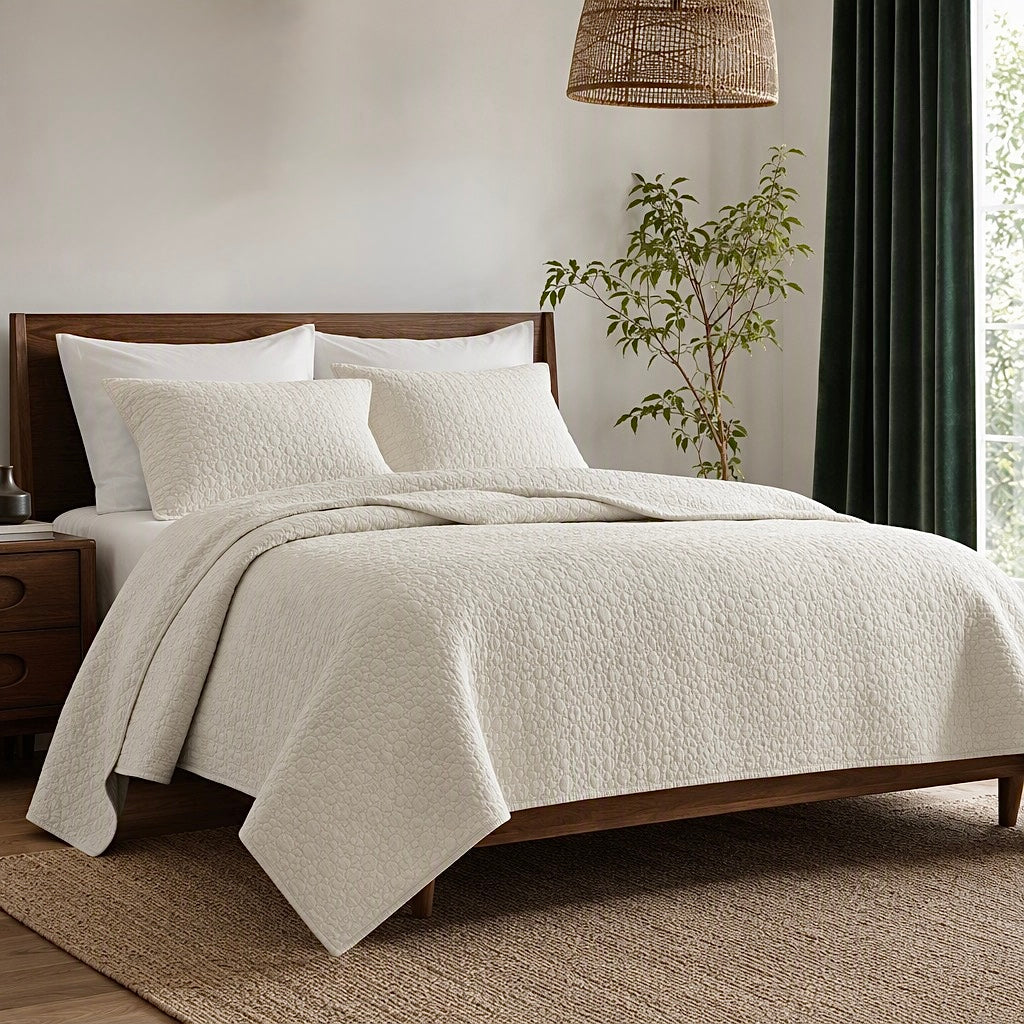 NEW West Elm Cream Stone Print Ultra Soft Queen King Bedding Bedspread Sham Set