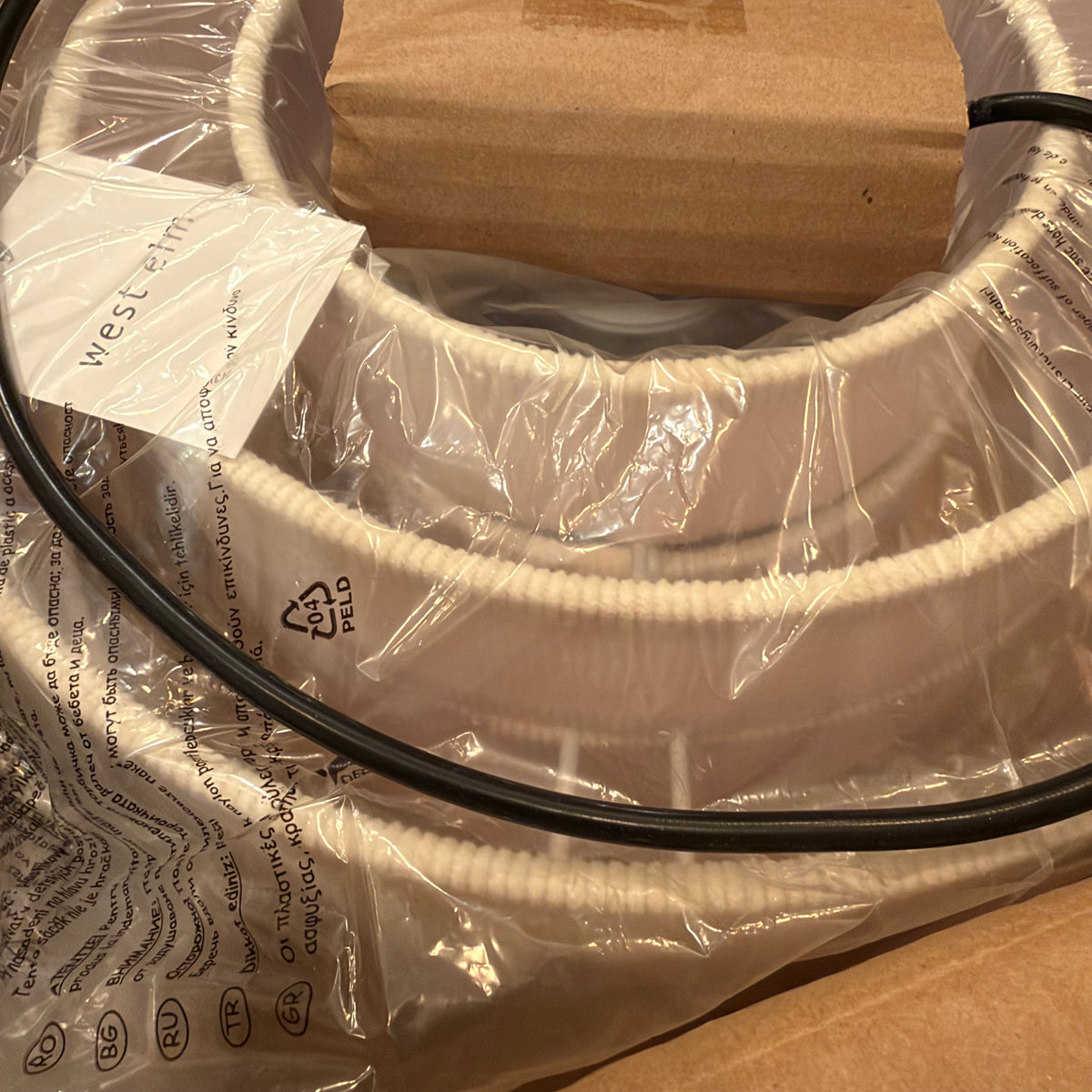 NEW West Elm 5-Tier Boho Beige Corduroy Boho Chandelier Hanging Light Fixture