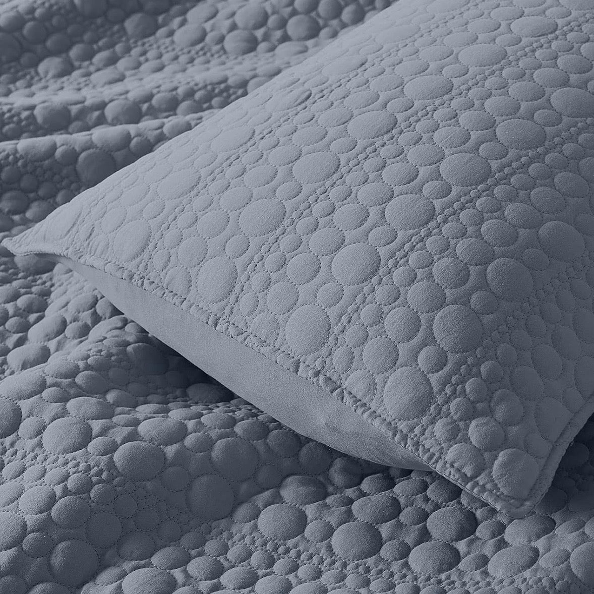 NEW West Elm Blue Stone Print Ultra Soft Queen King Bedding Bedspread & Sham Set