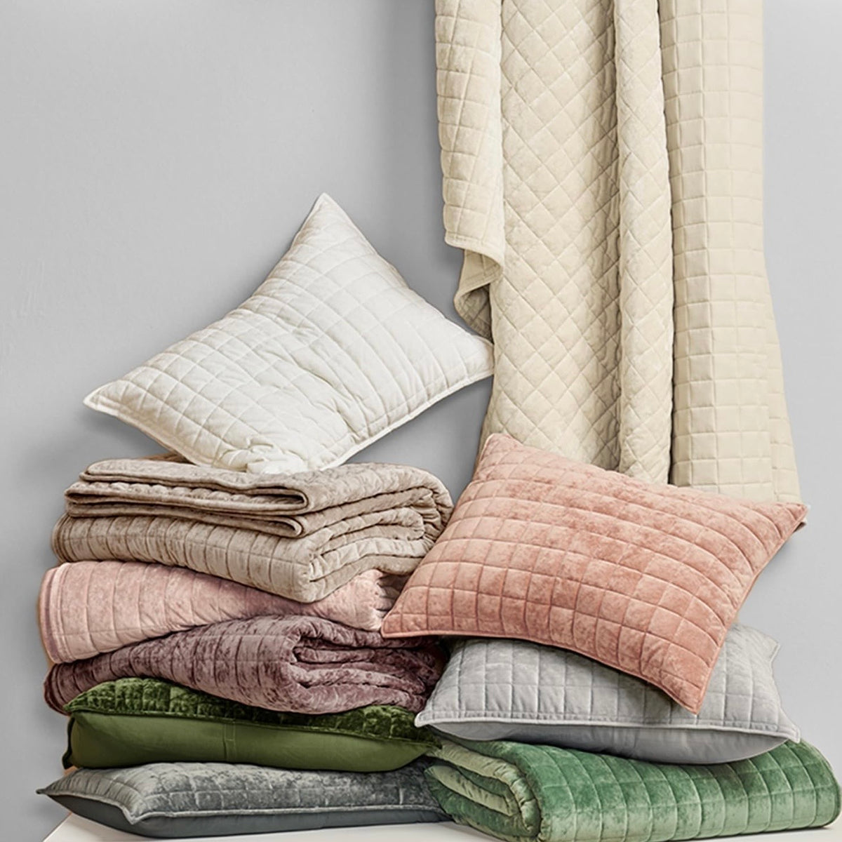 NEW West Elm Beige Velvet Ultra Soft Quilted Bedding Quilt Set - Multiple Sizes