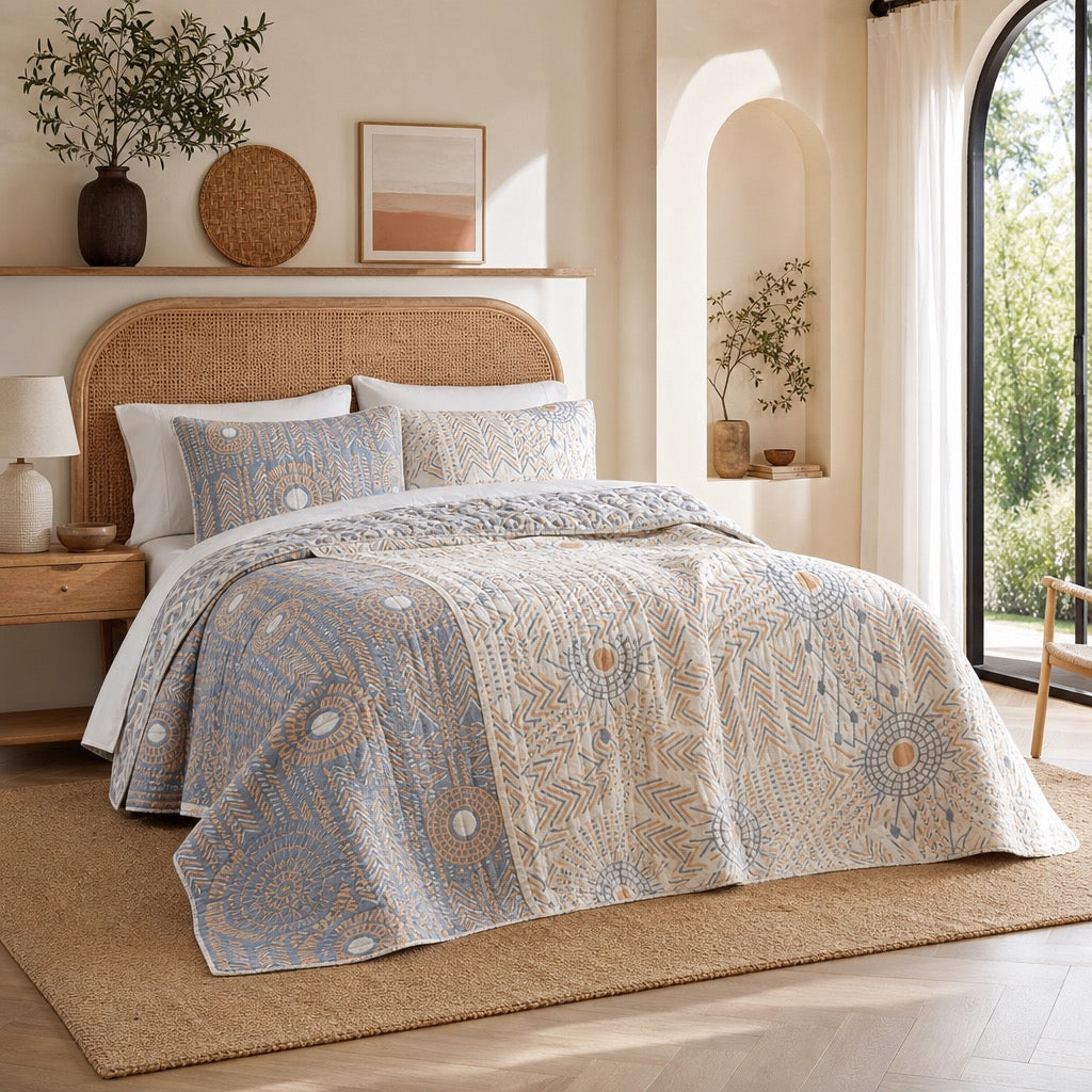 New Anthropologie Boho Knit Geometric Throw Blanket Bedspread Quilt - 102" x 60"