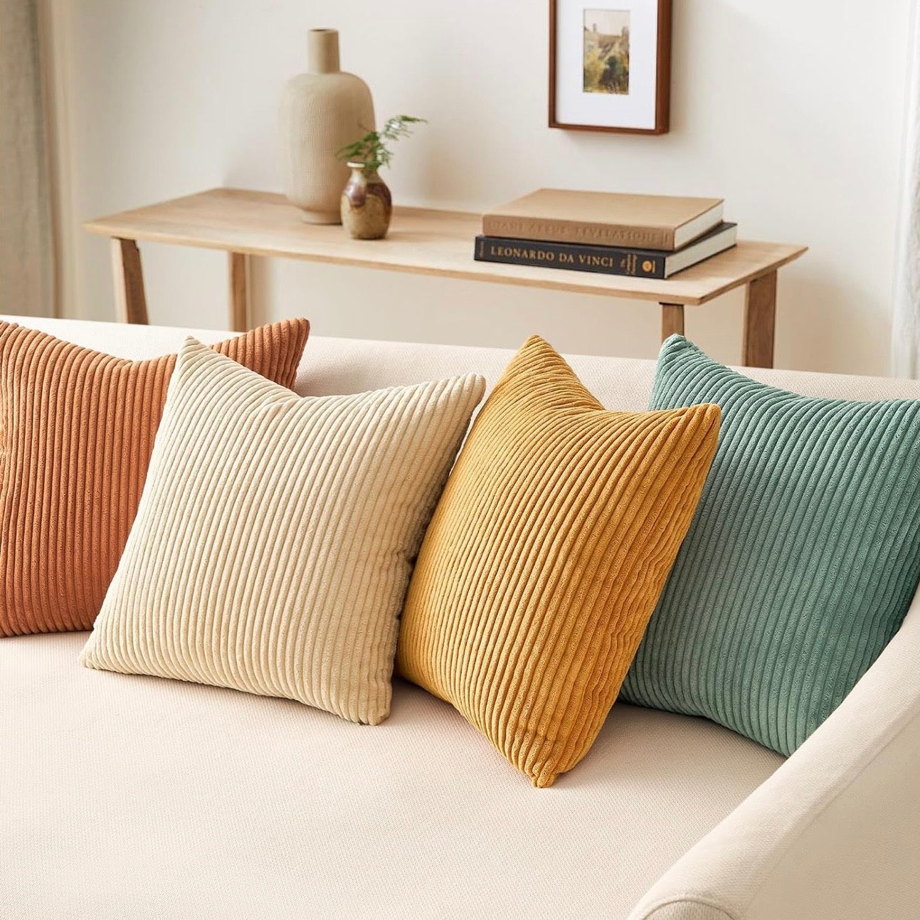 NEW West Elm (Set 4) Multicolor Velvet Corduroy Throw Pillow Cover Sham 18 x 18