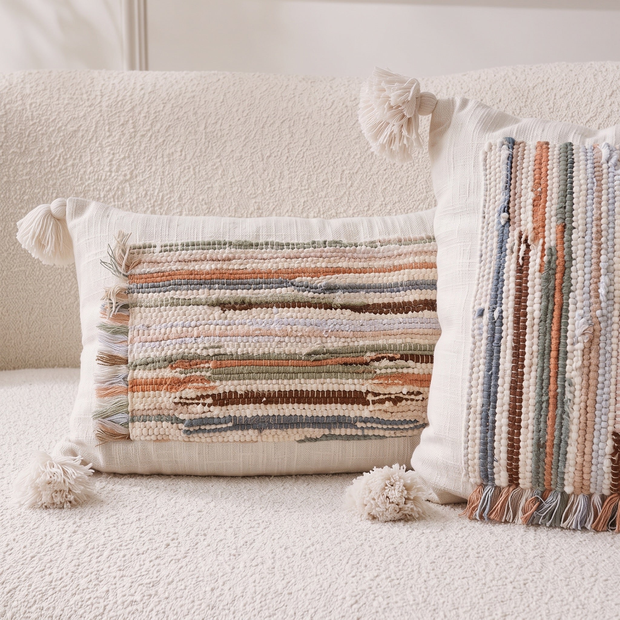 NEW Anthropologie Boho Tassel Woven Knit Lumbar Throw Pillow & Insert - 16 x 24