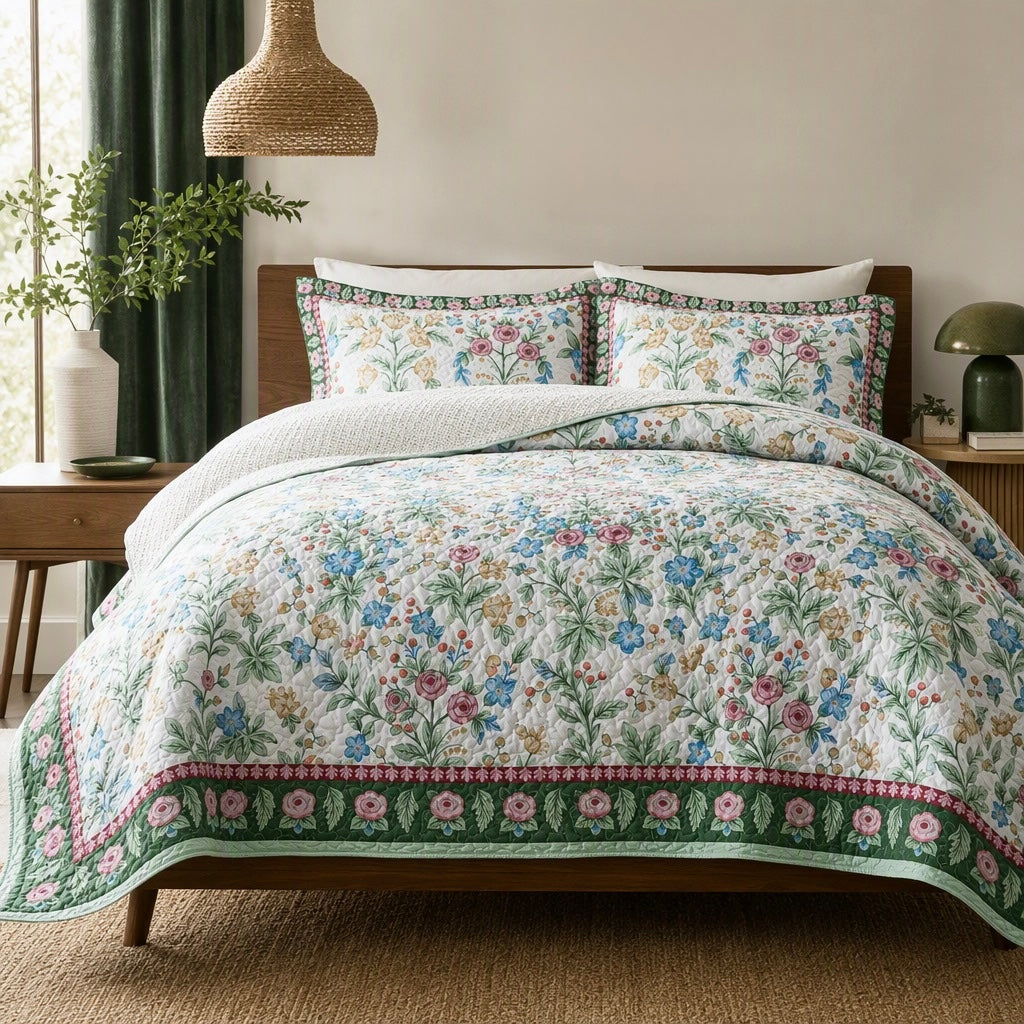 NEW Anthropologie Vintage Floral Queen / King Quilt Bedspread Bedding & Sham Set