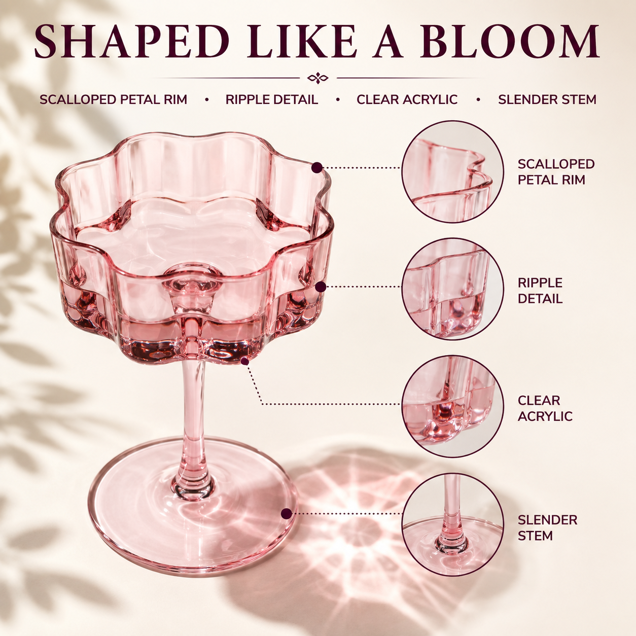 Flower Wave Coupe Cocktail Colored Glasses | Set of 5 | Fall/Holiday Colors