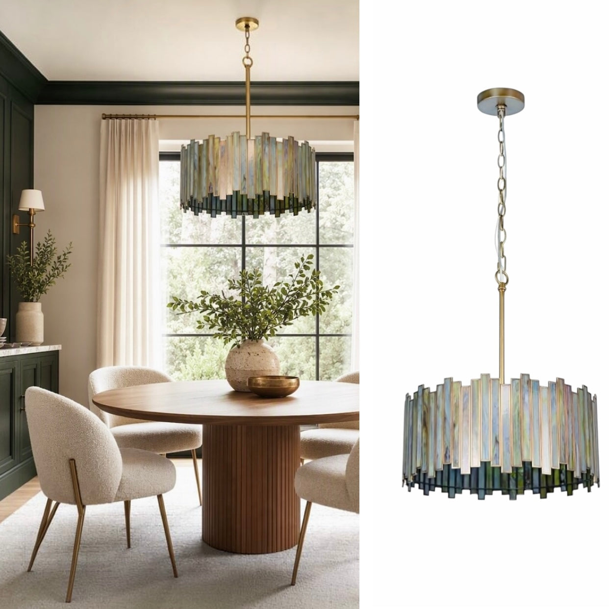 NEW Anthropologie 4-Light Stained Glass Round Drum Light Fixture Boho Chandelier