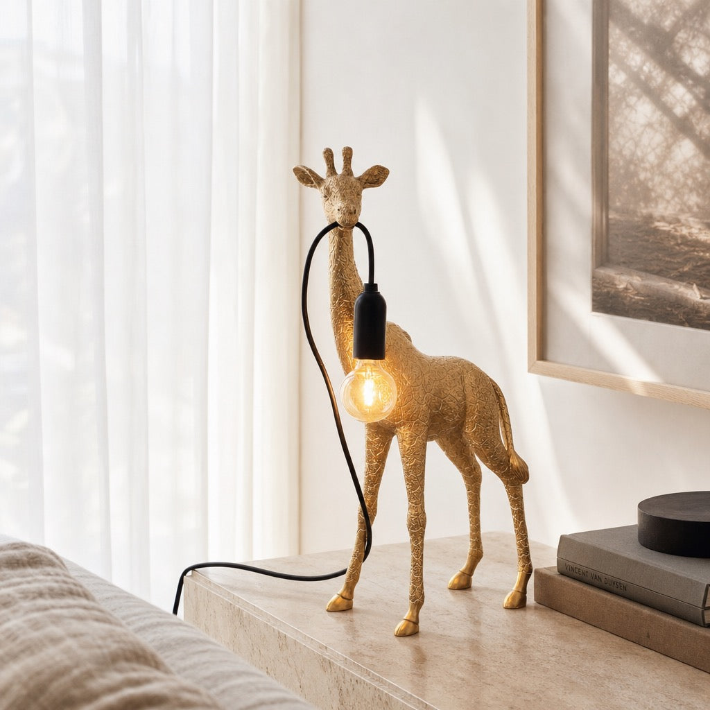 NEW Anthropologie Large Gold Boho Giraffe Table Lamp Lighting Art Deco Set - 14"