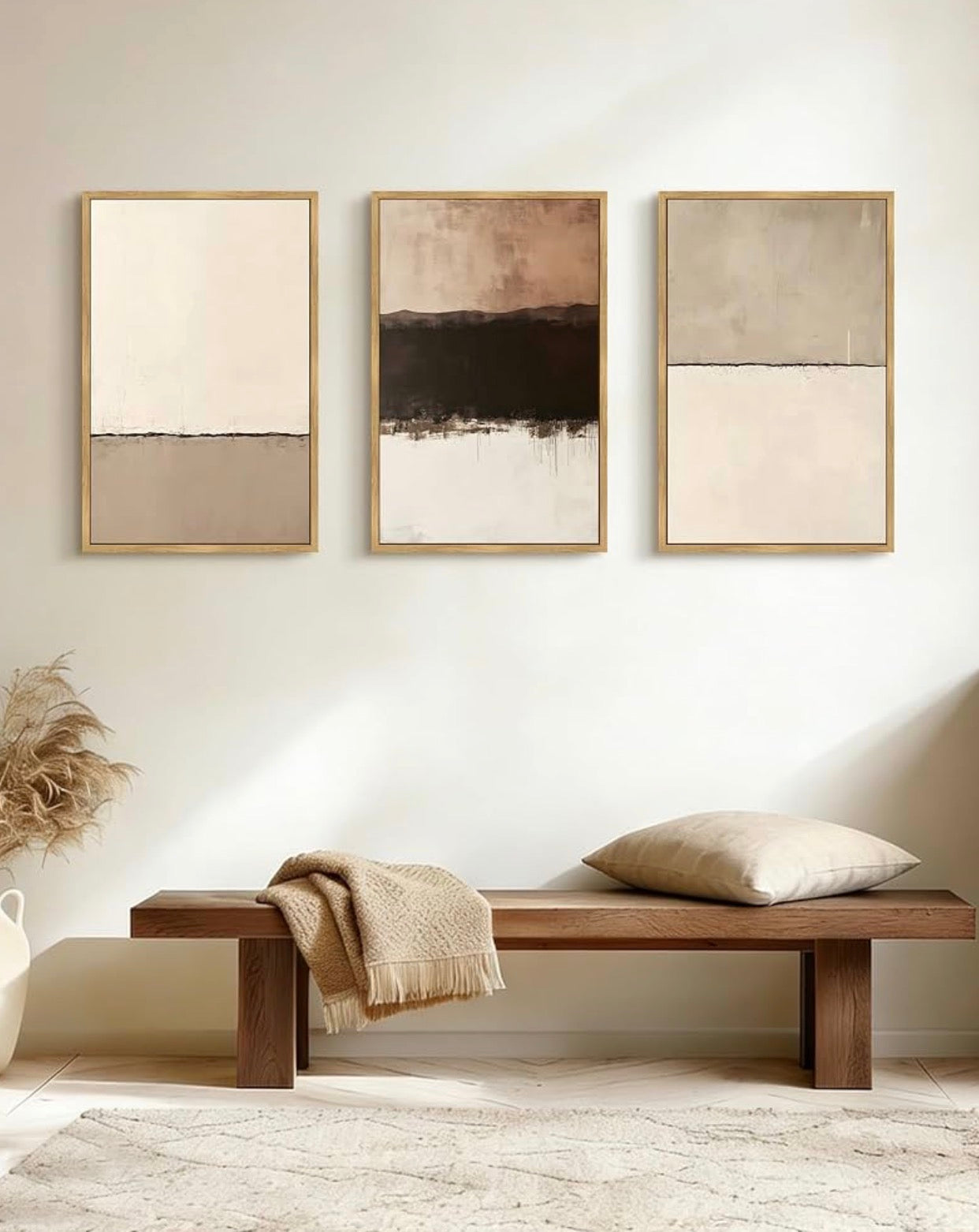 New West Elm Large Abstract Set of 3 Framed Canvas Wall Art Paintings Decor 24"