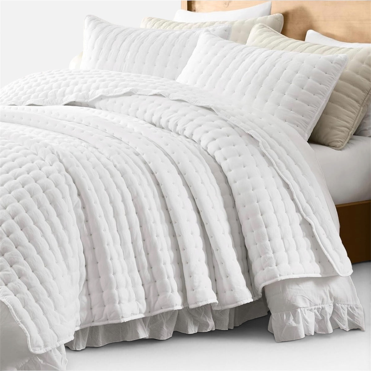 NEW West Elm White Ultra Soft Stitch Quilted Comforter Coverlet Bedding Sham Set