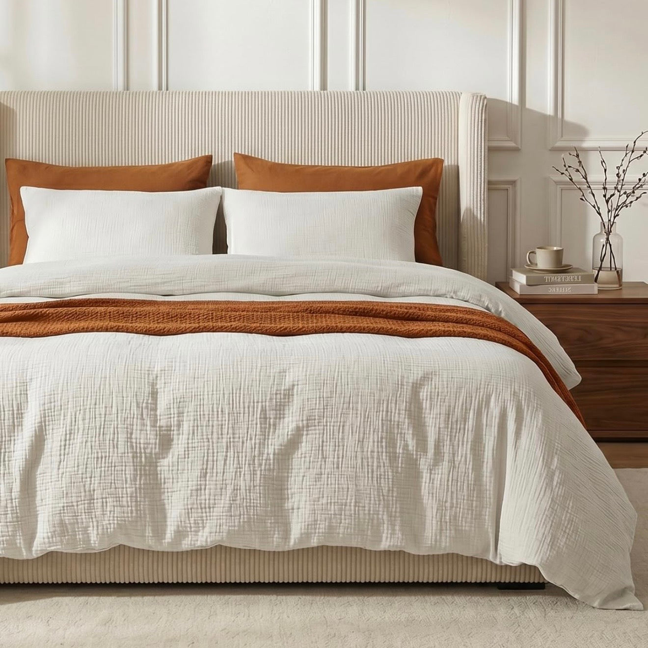 NEW Anthropologie White Boho Muslin Cotton Gauze Luxury Duvet Bedding & Sham Set