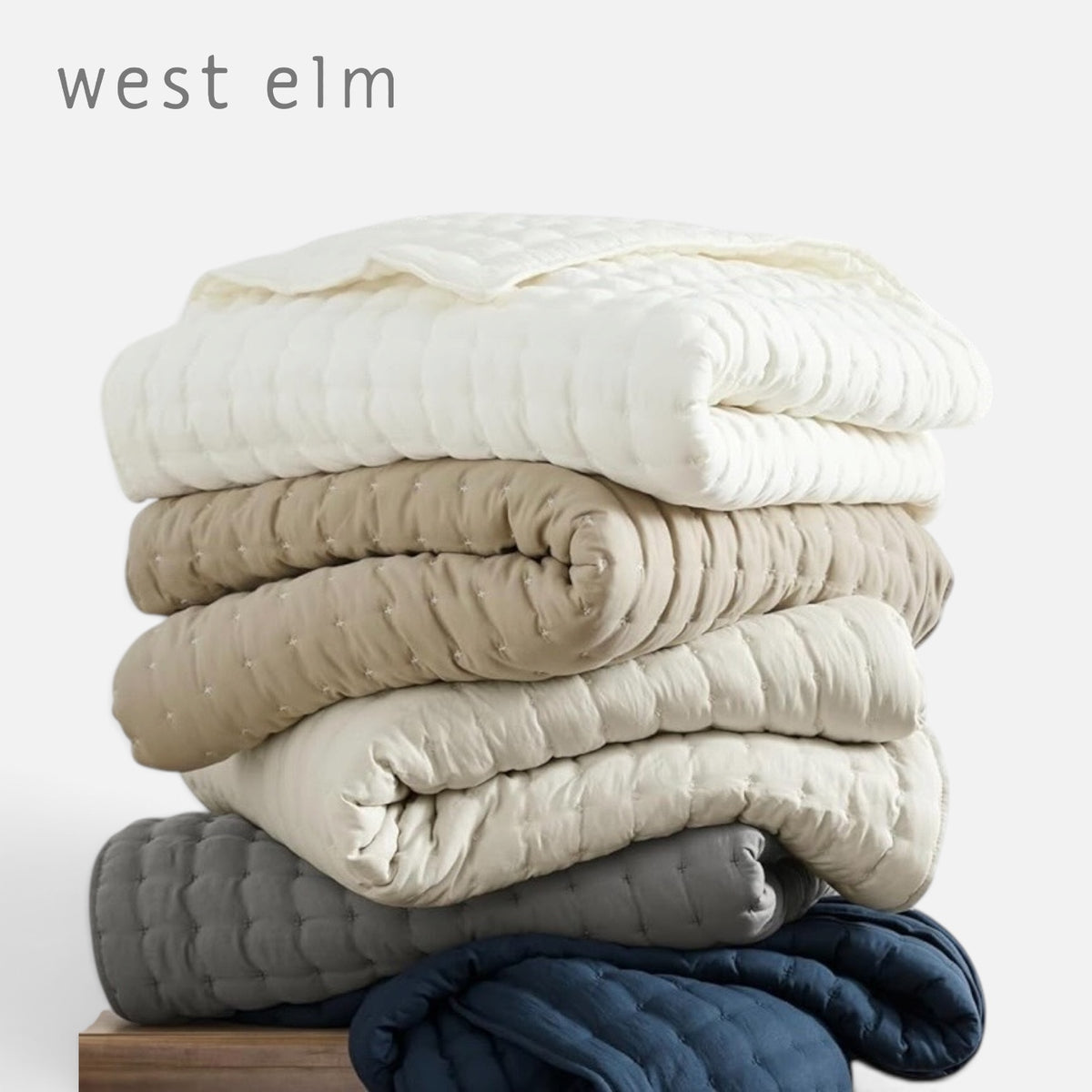 NEW West Elm Cream Beige Ultra Soft Quilted Comforter Coverlet Bedding Sham Set