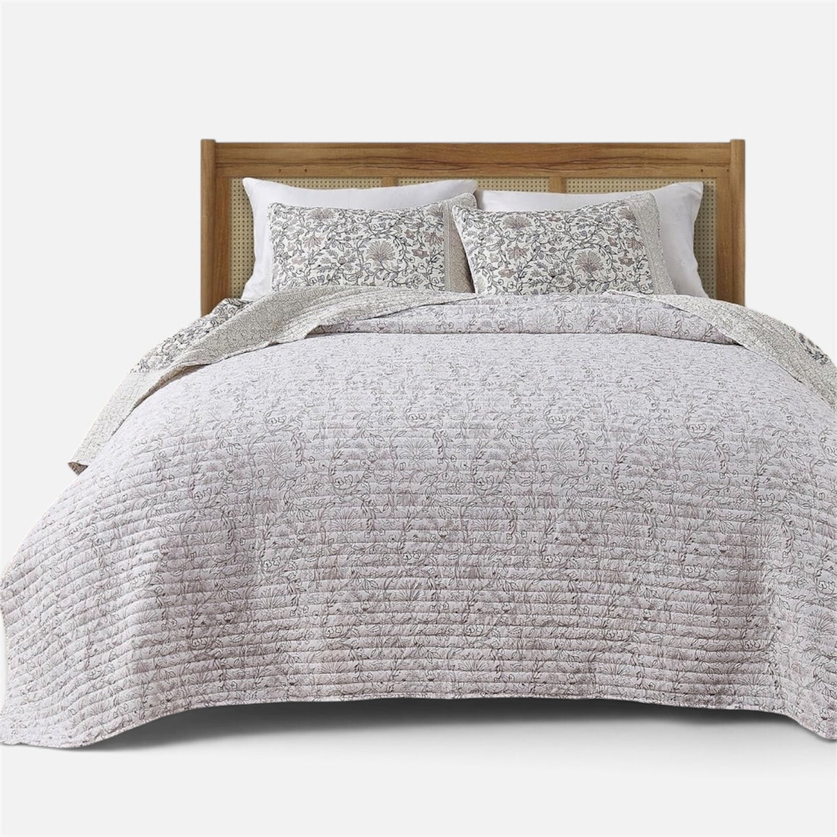 NEW West Elm Blue White Botanical Reversible Queen King Bedding Quilt & Sham Set