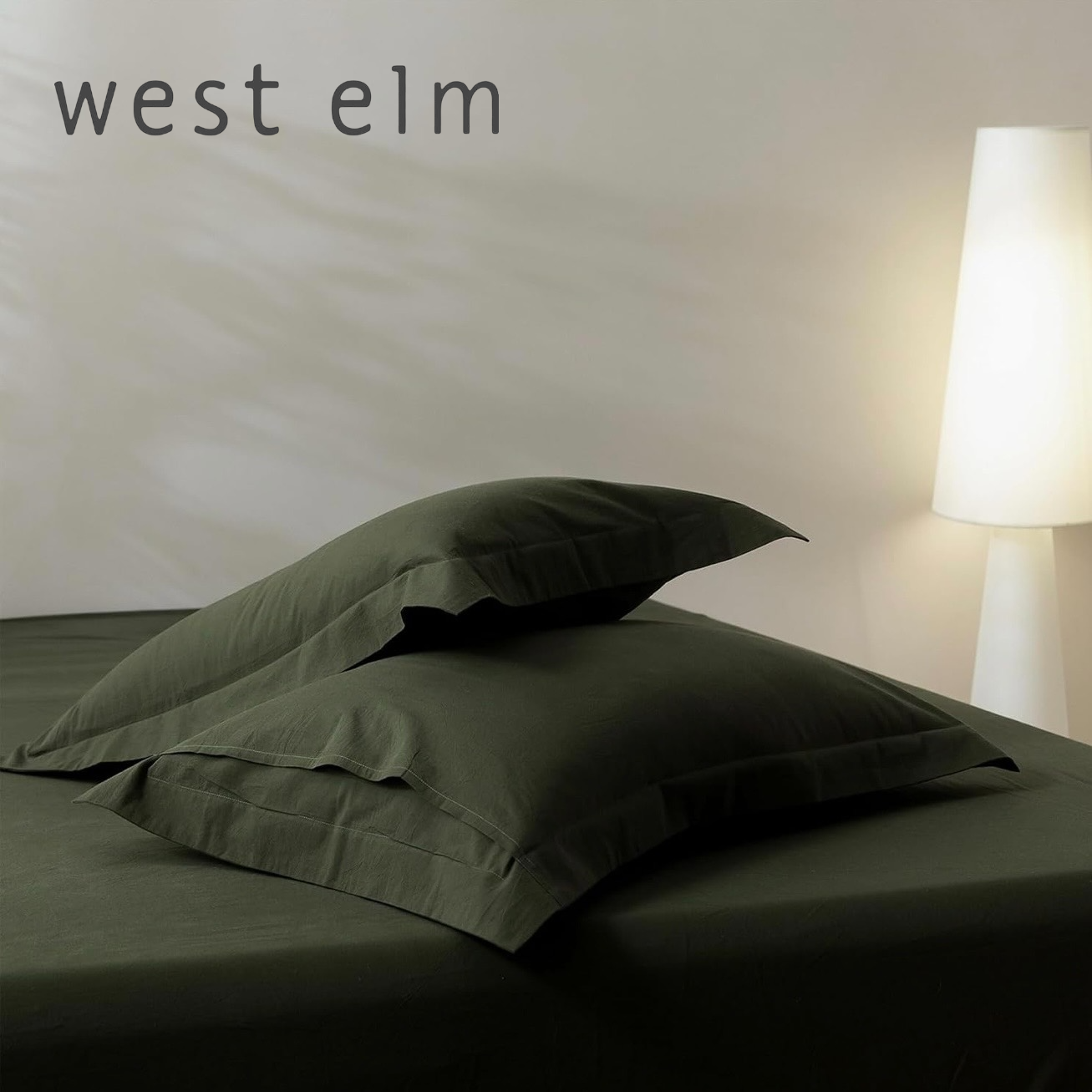 NEW West Elm Dark Green 100% Cotton Boho King Size Bedding Duvet Sham Case Set