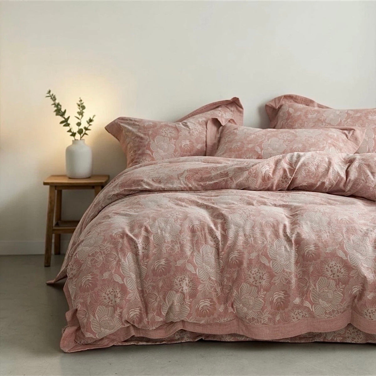 NEW Anthropologie Pink Floral Cotton Boho Queen / King Bedding Duvet & Sham Set