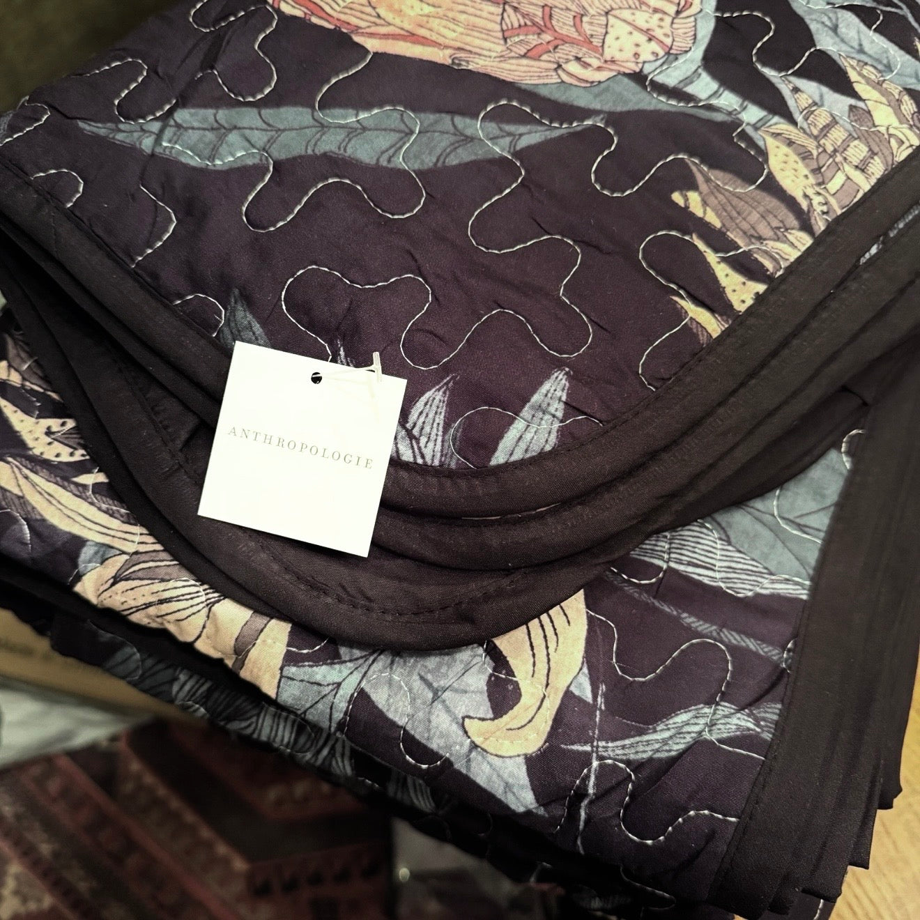NEW Anthro Queen / King Black Reversible Boho Quilt Bedspread Bedding & Sham Set