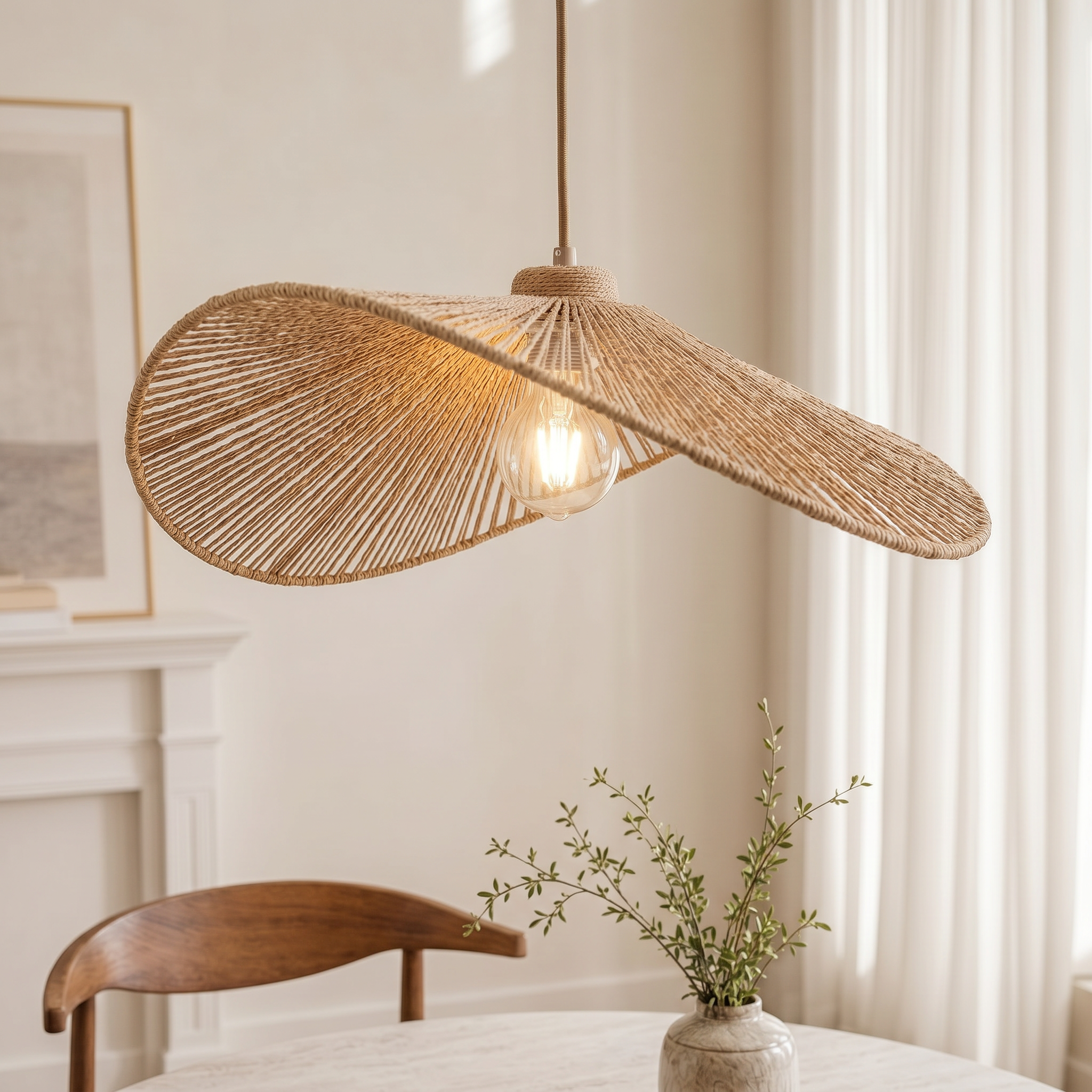 NEW West Elm Modern Boho Rattan Hanging Pendant Light Fixture Lamps Sconces 14"