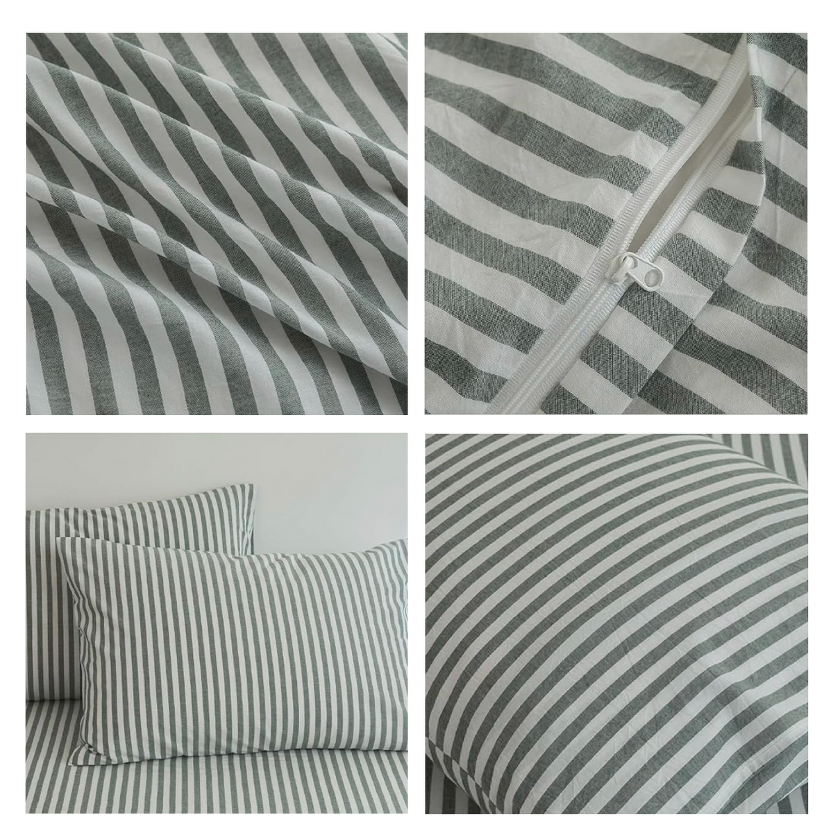 NEW West Elm White & Grey Striped Cotton Simple Modern Bedding Duvet & Sham Set