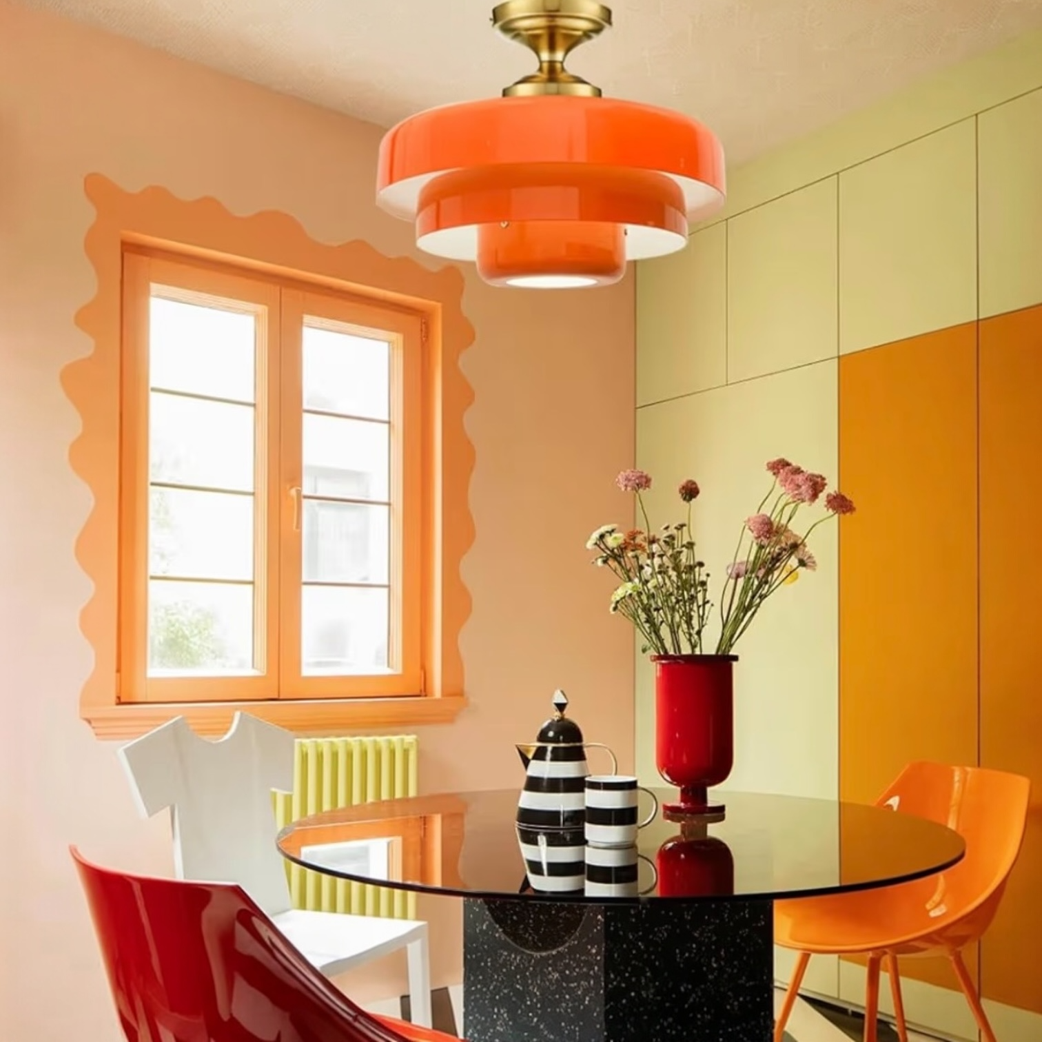 NEW Anthropologie Chandelier Mid-Century Retro Gold Orange Light Ceiling Fixture