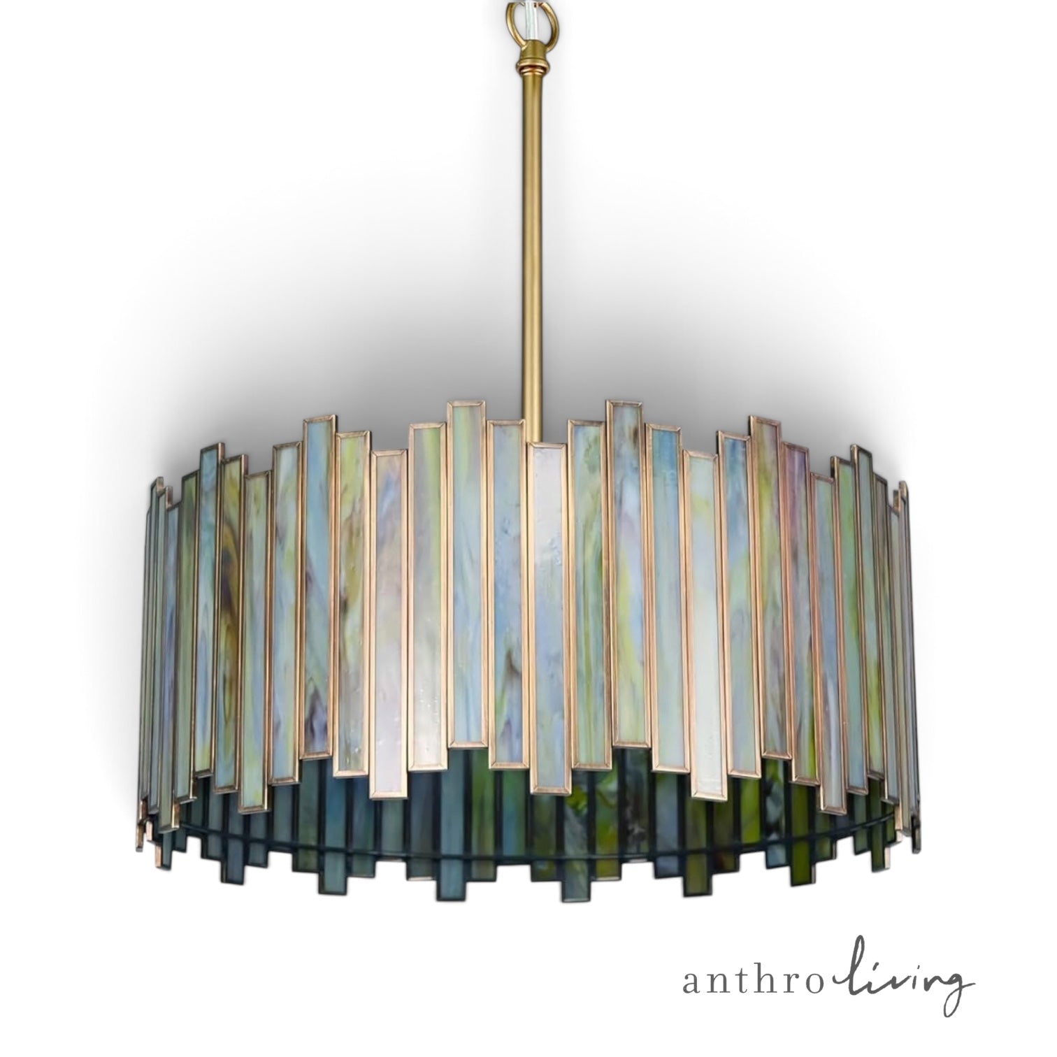 NEW Anthropologie 4-Light Stained Glass Round Drum Light Fixture Boho Chandelier