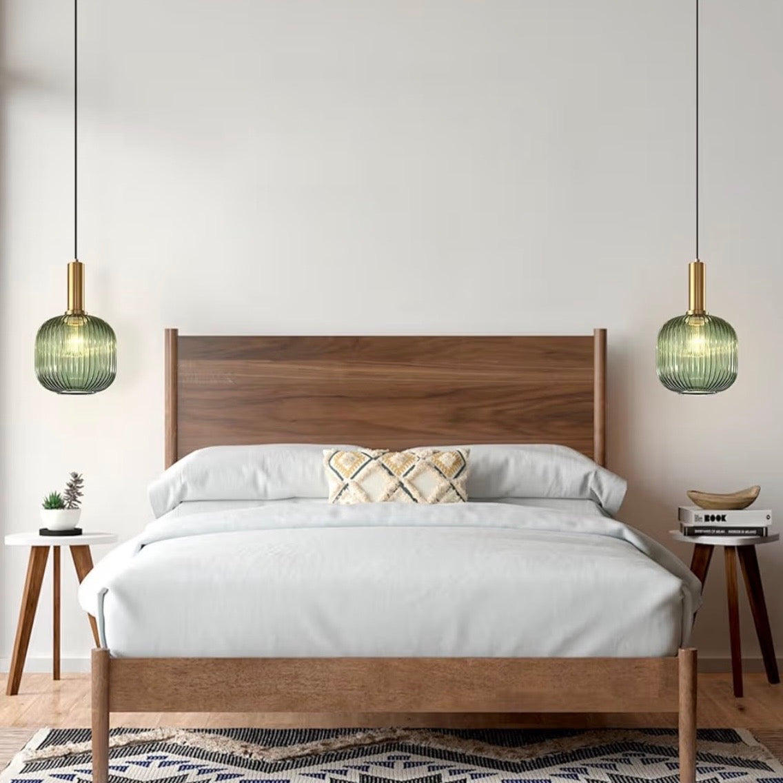 NEW West Elm Vintage Retro Green Glass Globe Hanging Gold Pendant Light Fixture