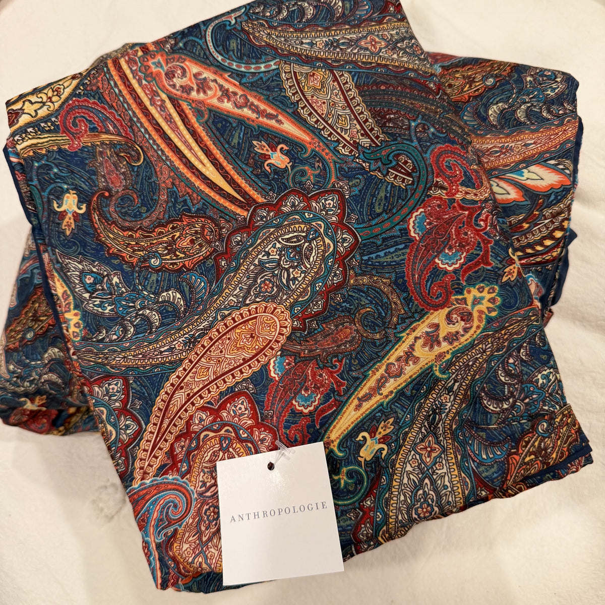 NEW Anthropologie Navy Blue Paisley Boho Queen / King Bedding Duvet & Sham Set