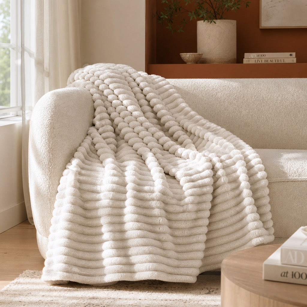 NEW West Elm Boho White Knit Sherpa Ultra Soft Throw Blanket Bedding - 60" x 80"