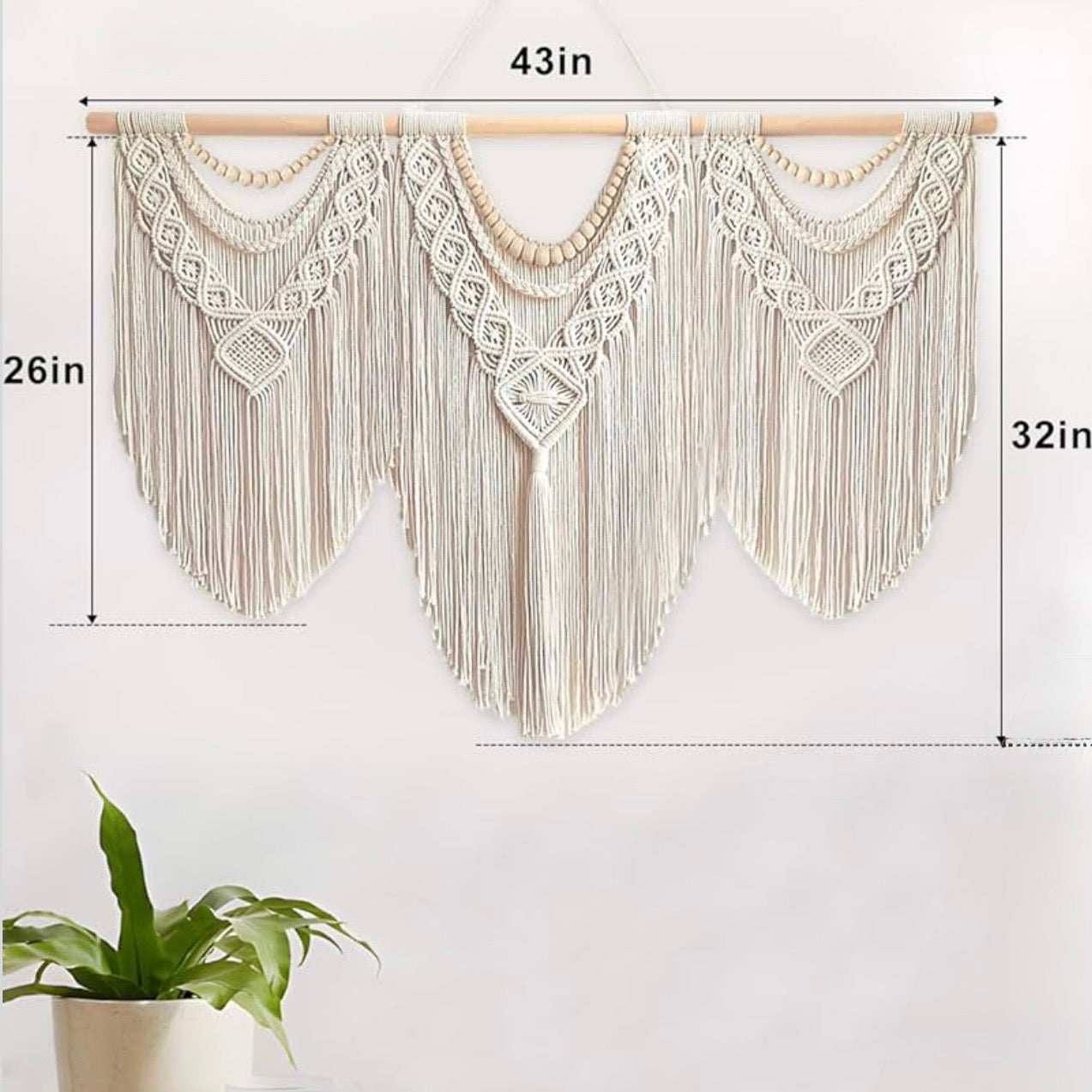 NEW Anthropologie Large Boho Tapestry Macrame Woven Beaded Wood Wall Hanging