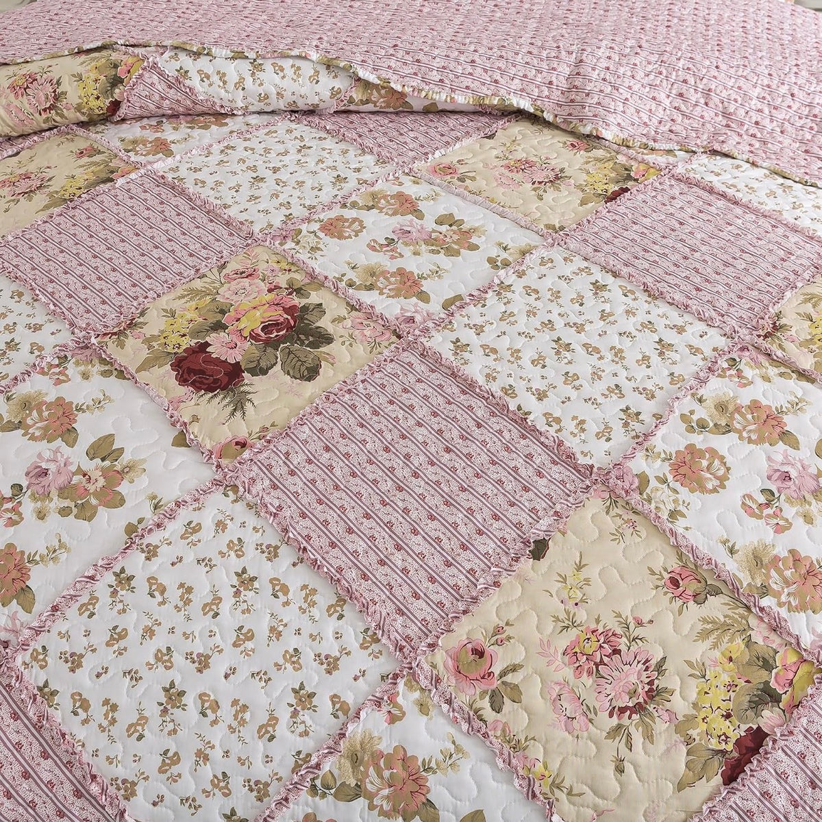 NEW Anthropologie Pink Vintage Floral Patchwork Quilt Coverlet Bedding Sham Set