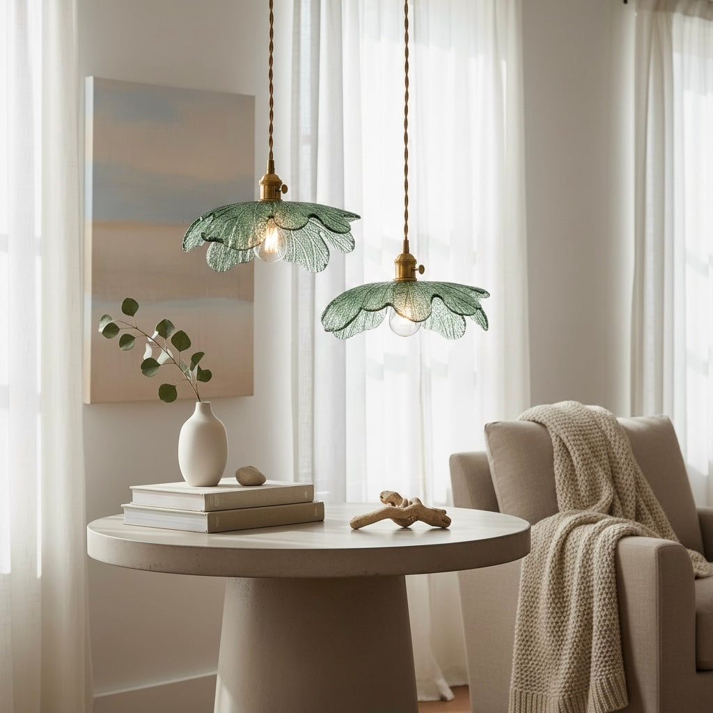 NEW Anthro Vintage Blue Glass Hanging Retro Gold Floral Pendant Light Fixture